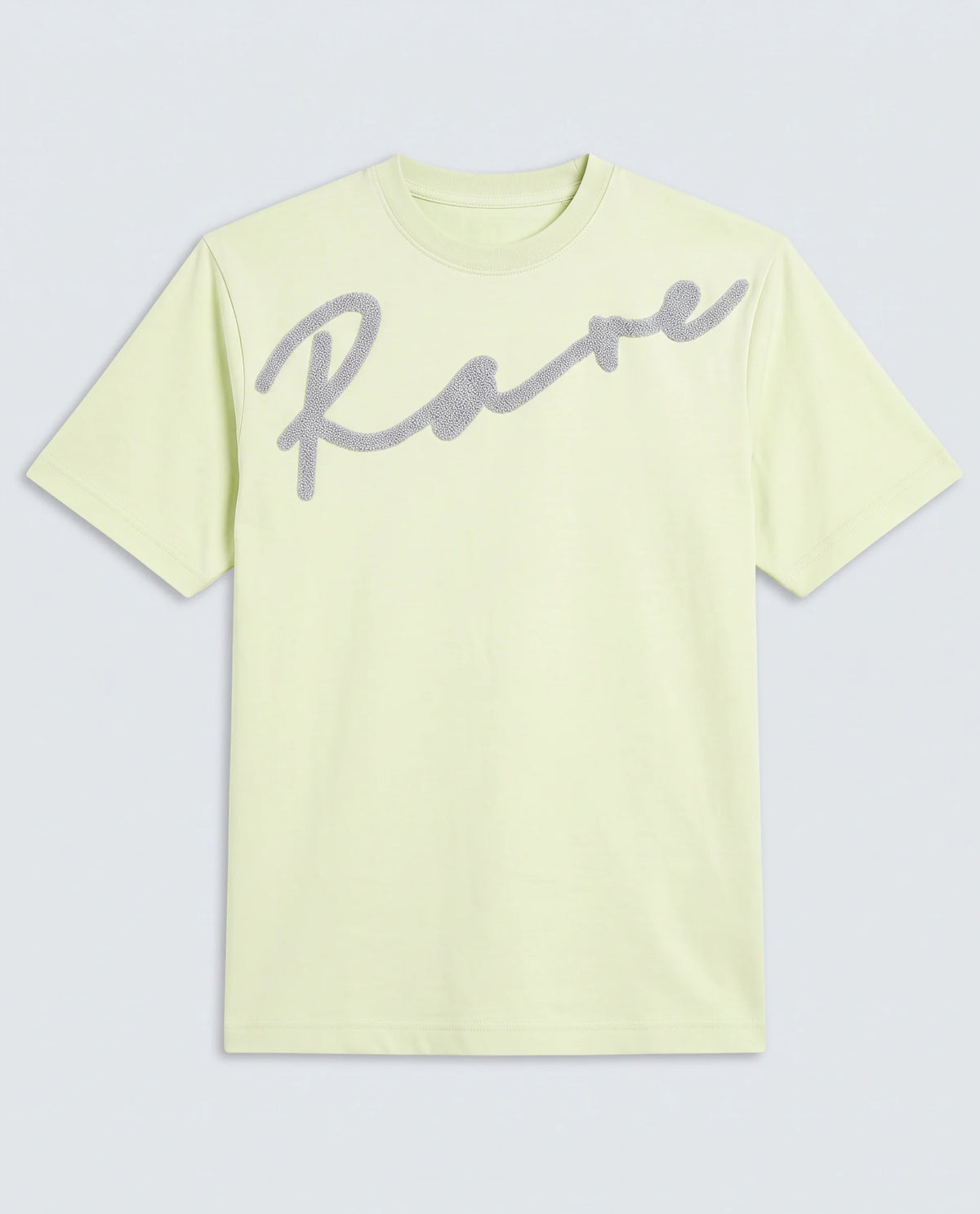 Rare Rabbit Men's Lerc-S26 Flouroscent Yellow Cotton Blend Fabric Half Sleeve Crew Neck Oversize Embroidered T-Shirt