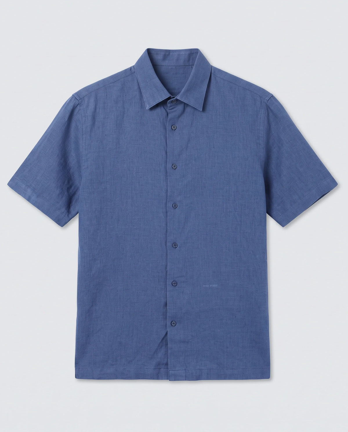 Rare Rabbit Men's Linex Ss Blue Linen Blend Fabric Half Sleeve Spread Collar Regular Plain Shirt