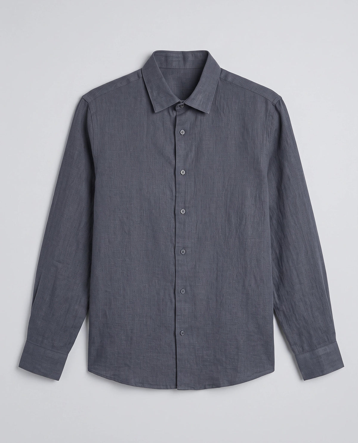 Rare Rabbit Men's Mavi-S26 Dark Blue 100% Linen Fabric Full Sleeve Spread Collar Regular Fit Plain Shirt