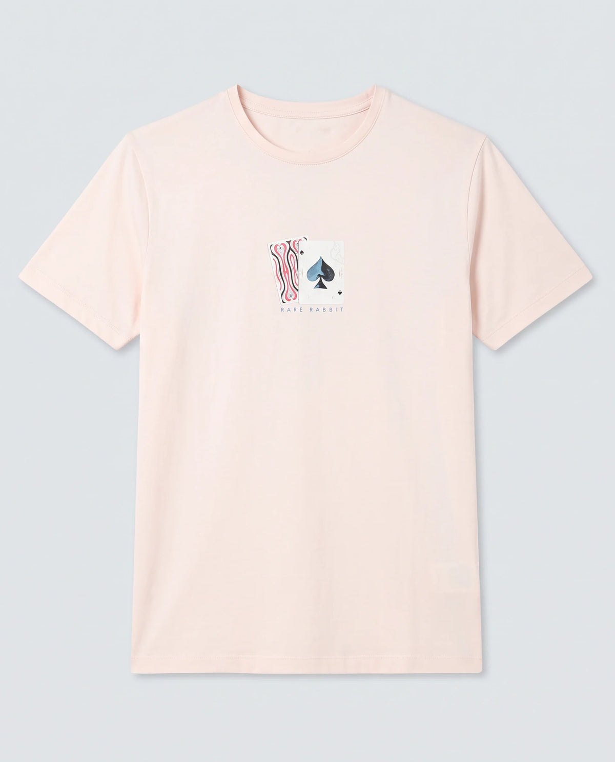 Rare Rabbit Men's Mich Pastel Peach Cotton Blend Fabric Half Sleeve Crew Neck Regular Fit Graphic Print T-Shirt