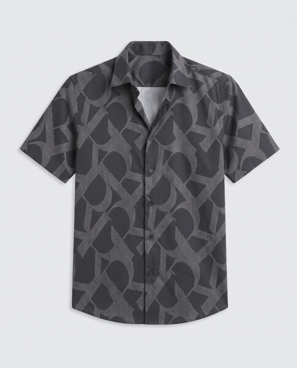 Rare Rabbit Men's Milo Black Cotton Blend Fabric Half Sleeve Spread Collar Regular Fit Monogram Print Shirt