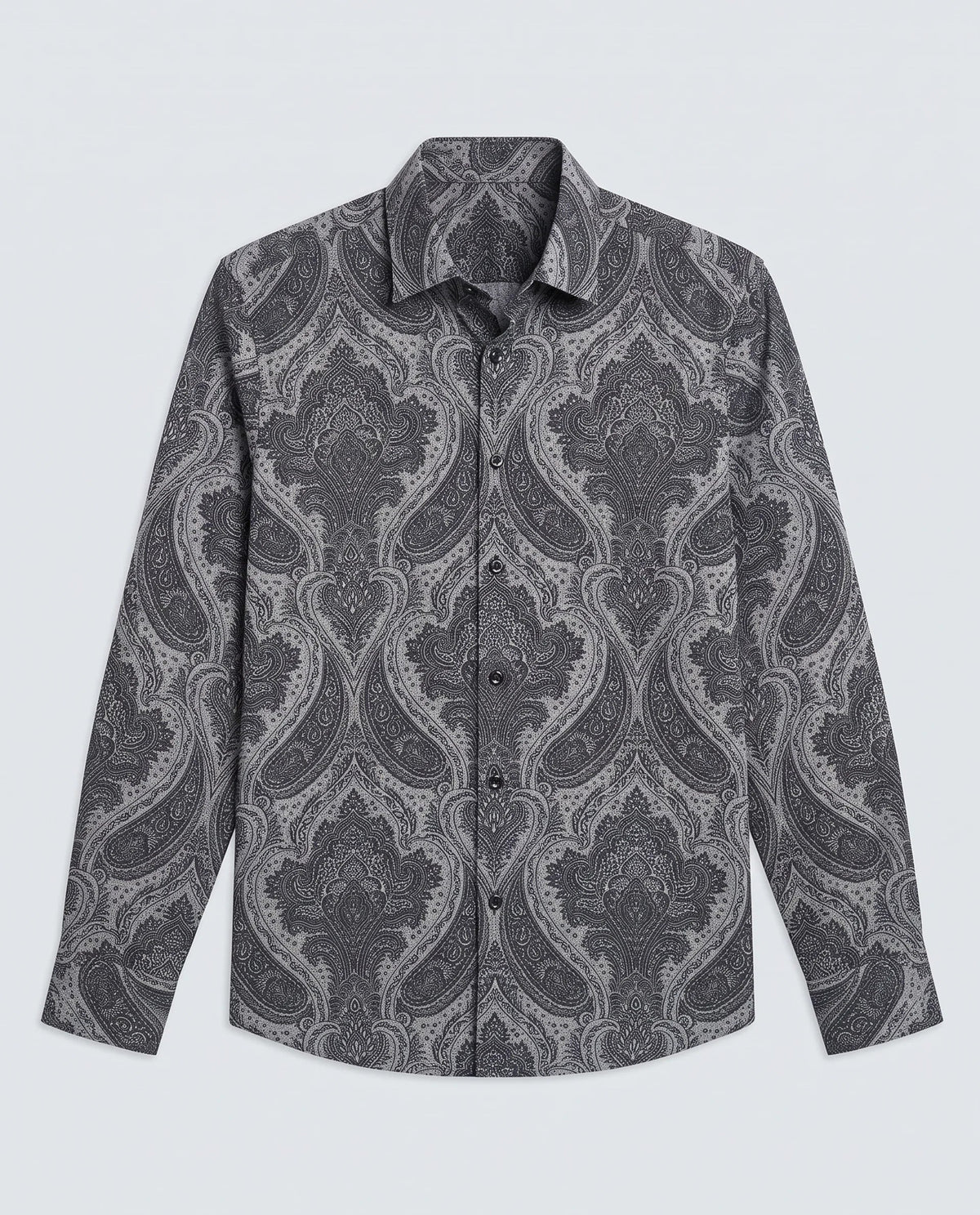 Rare Rabbit Men's Myra Dusky Grey Cotton Blend Fabric Full Sleeve Spread Collar Regular Fit Paisley Shirt