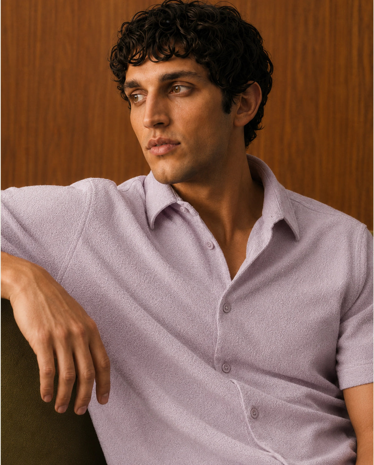 Rare Rabbit Men's Davin-S Light Pink Cotton Blend Spread Collar Regular Fit Textured Shirt