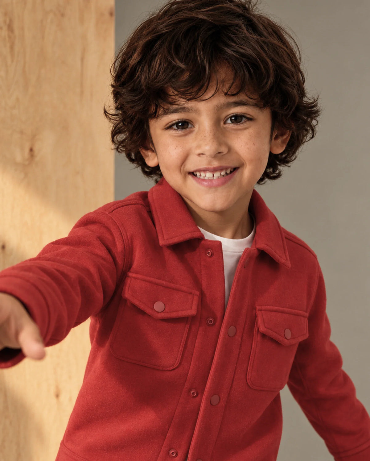 Rare Ones Kids Tweedo-K Red Polyester Fabric Button Closure Regular Fit Plain Jacket