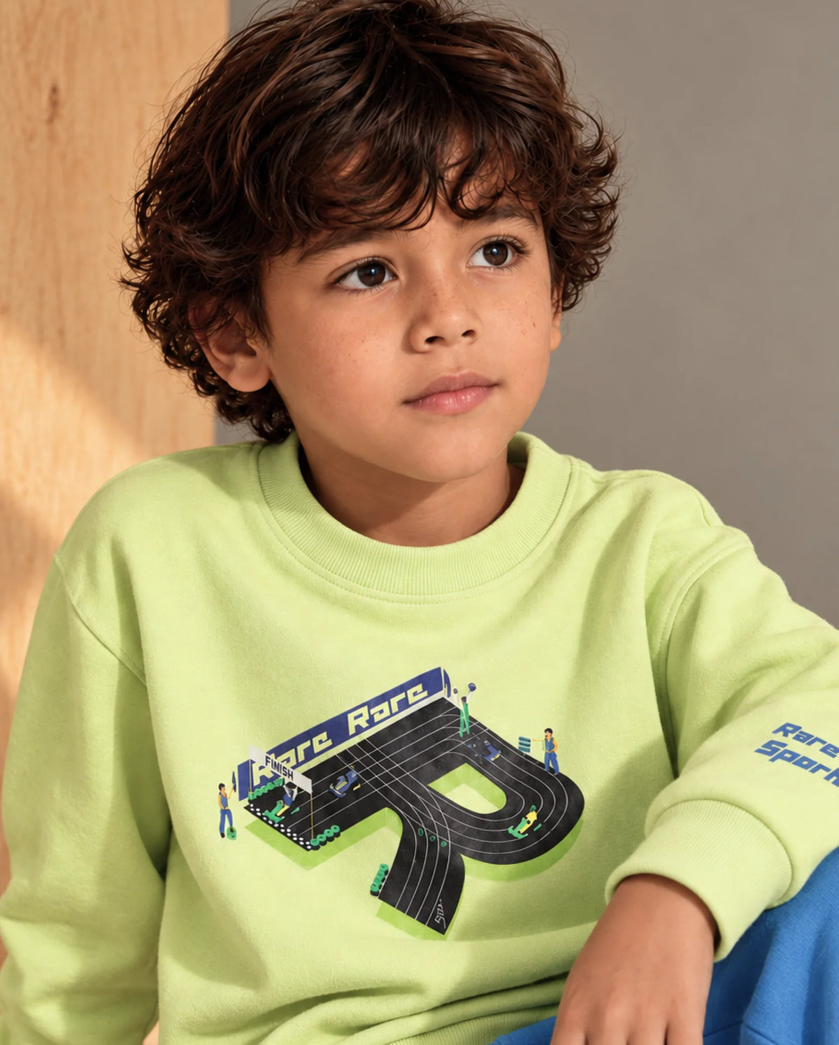 Rare Ones Kids Raco Pastel Green Cotton Blend Fabric Crew Neck Pull-On Closure Oversized Sweatshirt