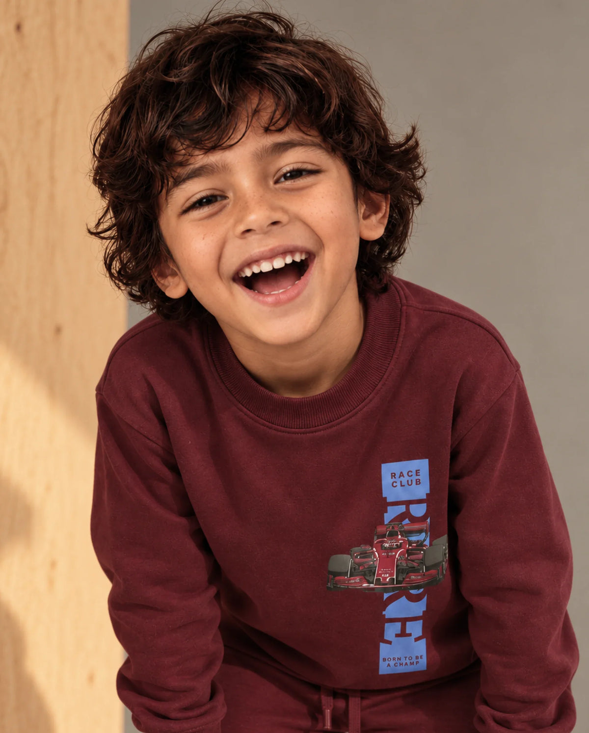 Rare Ones Kids Sohi Maroon Cotton Blend Fabric Crew Neck Pull-On Closure Regular Fit Flock Print Sweatshirt