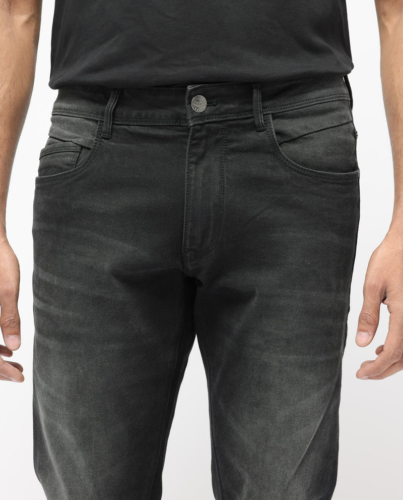 Rare Rabbit Men's Hawkins Grey Mid Wash Mid-Rise Slim Fit Jeans