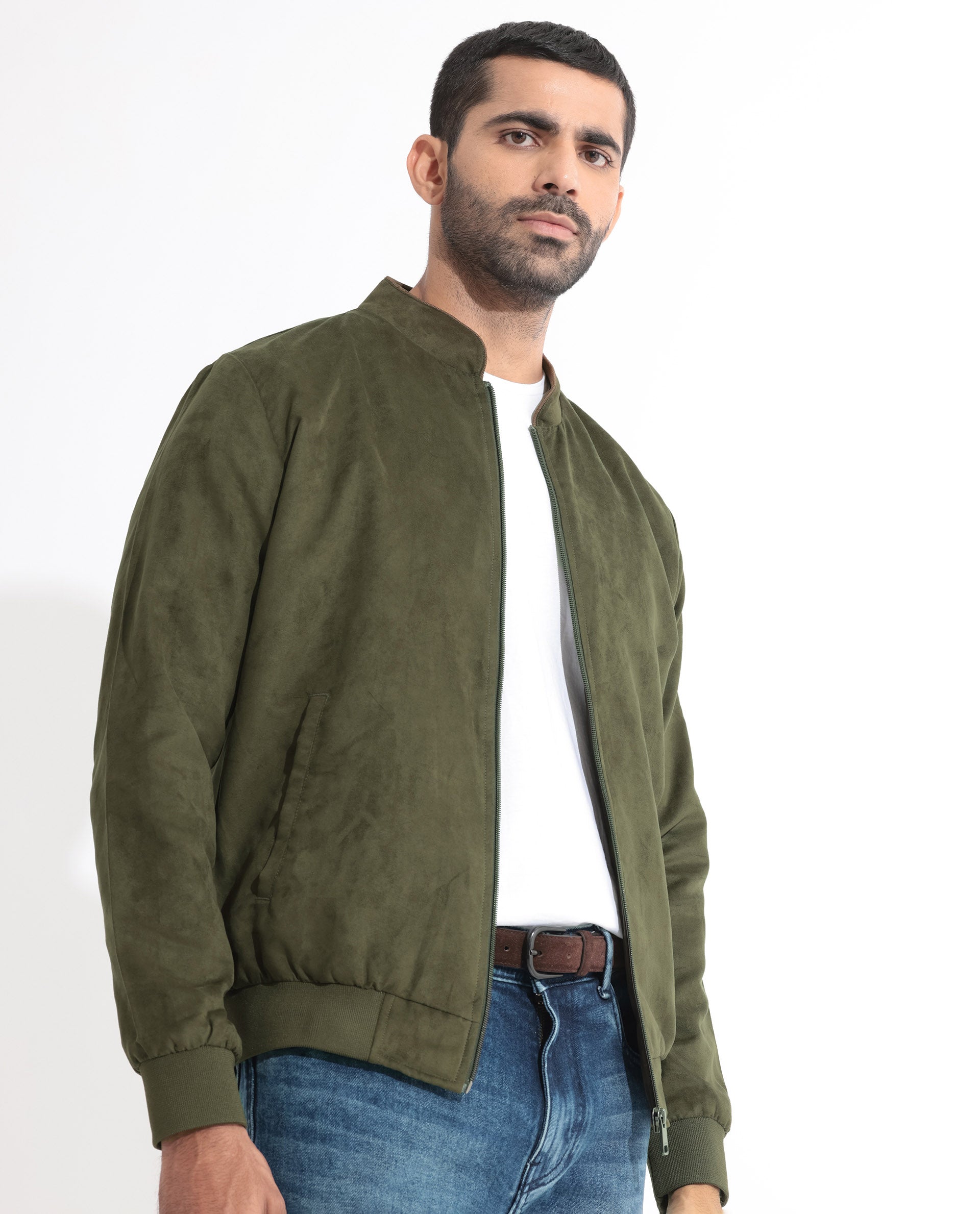 Buy HERE&NOW Men Olive Green Solid Bomber Jacket - Jackets for Men 12645812  | Myntra