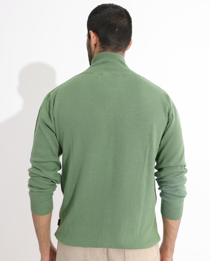 Rare Rabbit Mens Heritage Green Sweater Full Sleeve High Neck Solid
