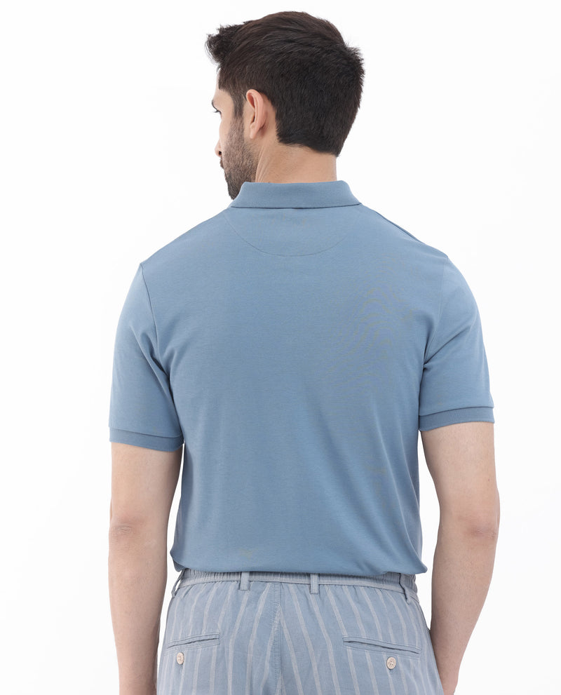 Rare Rabbit Men's Holit Dark Blue Half Sleeves Solid Polo T-Shirt