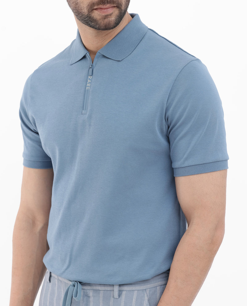 Rare Rabbit Men's Holit Dark Blue Half Sleeves Solid Polo T-Shirt