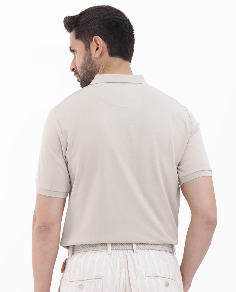 Rare Rabbit Men's Holit Dusky Beige Half Sleeves Solid Polo T-Shirt