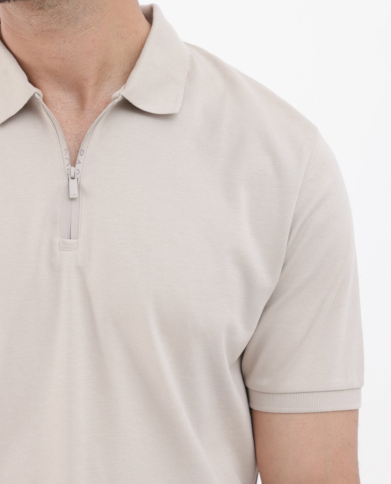 Rare Rabbit Men's Holit Dusky Beige Half Sleeves Solid Polo T-Shirt