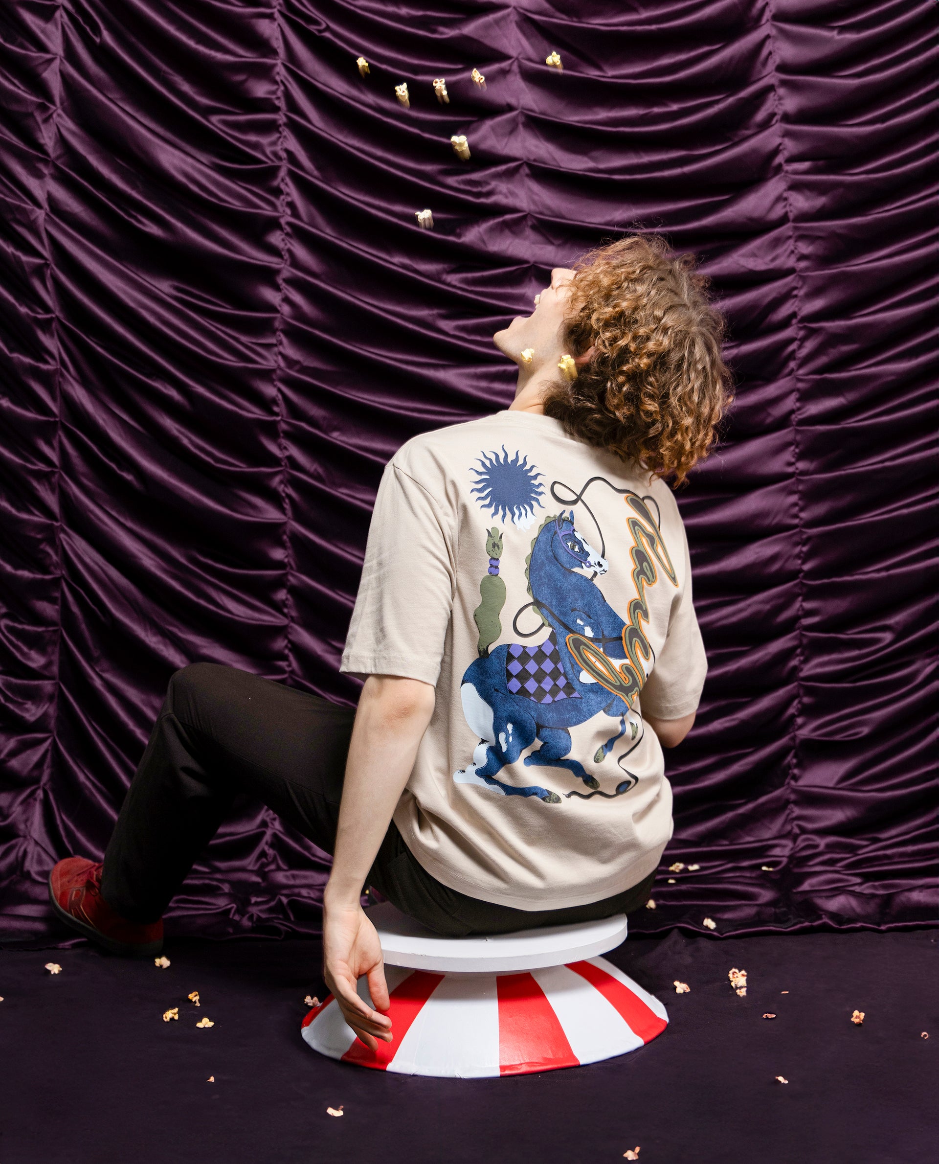 Rare Rabbit Men Hord Beige Short Sleeve Crew Neck Boxy Fit Printed T-Shirt