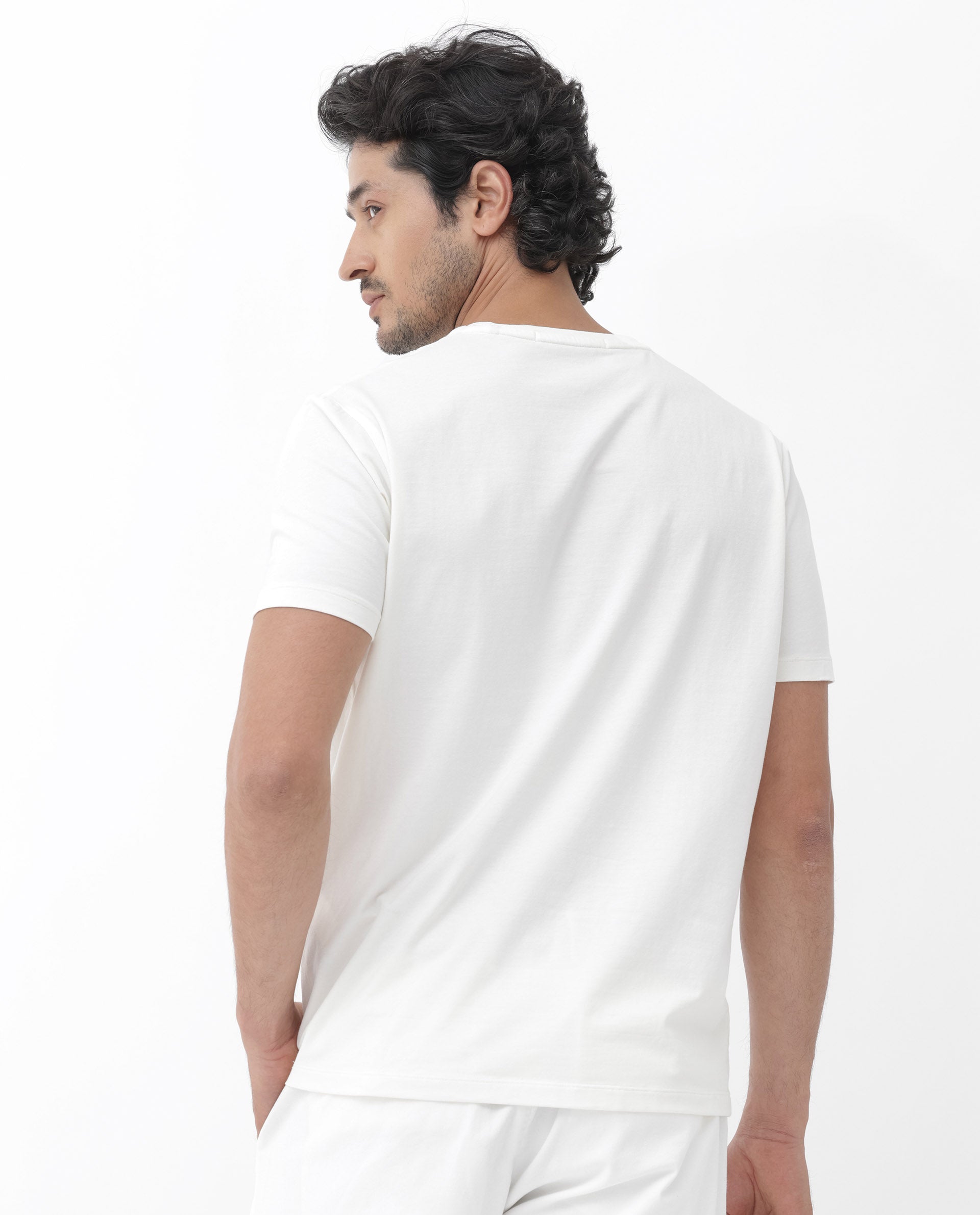 Rare Rabbit Mens Iam-1 White Cotton Lycra Fabric Short Sleeve Slim Fit Graphic Printed T-Shirt