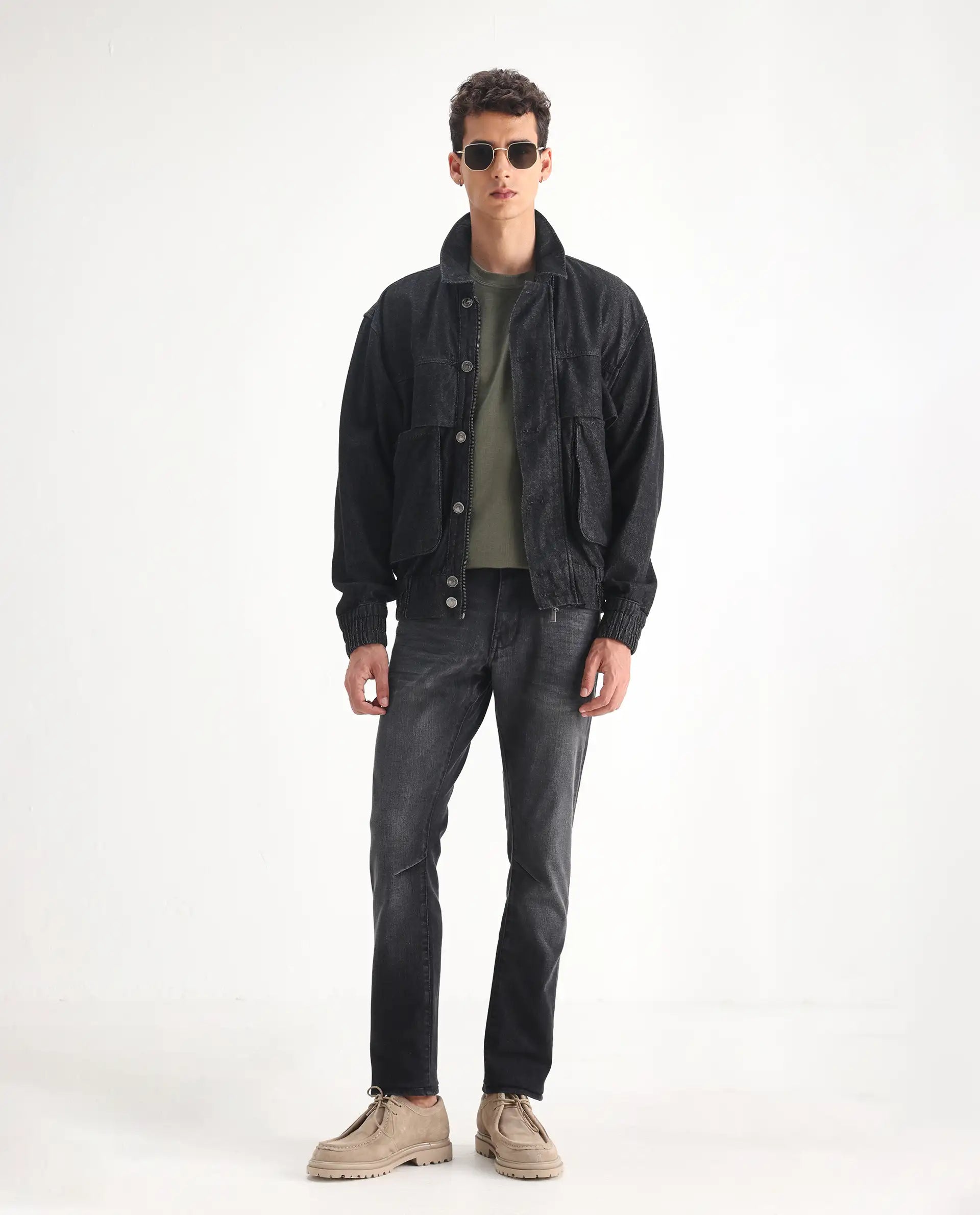 Rare Rabbit Men's Ian Grey Cotton Blend Plain Hawk Slim Fit Jeans