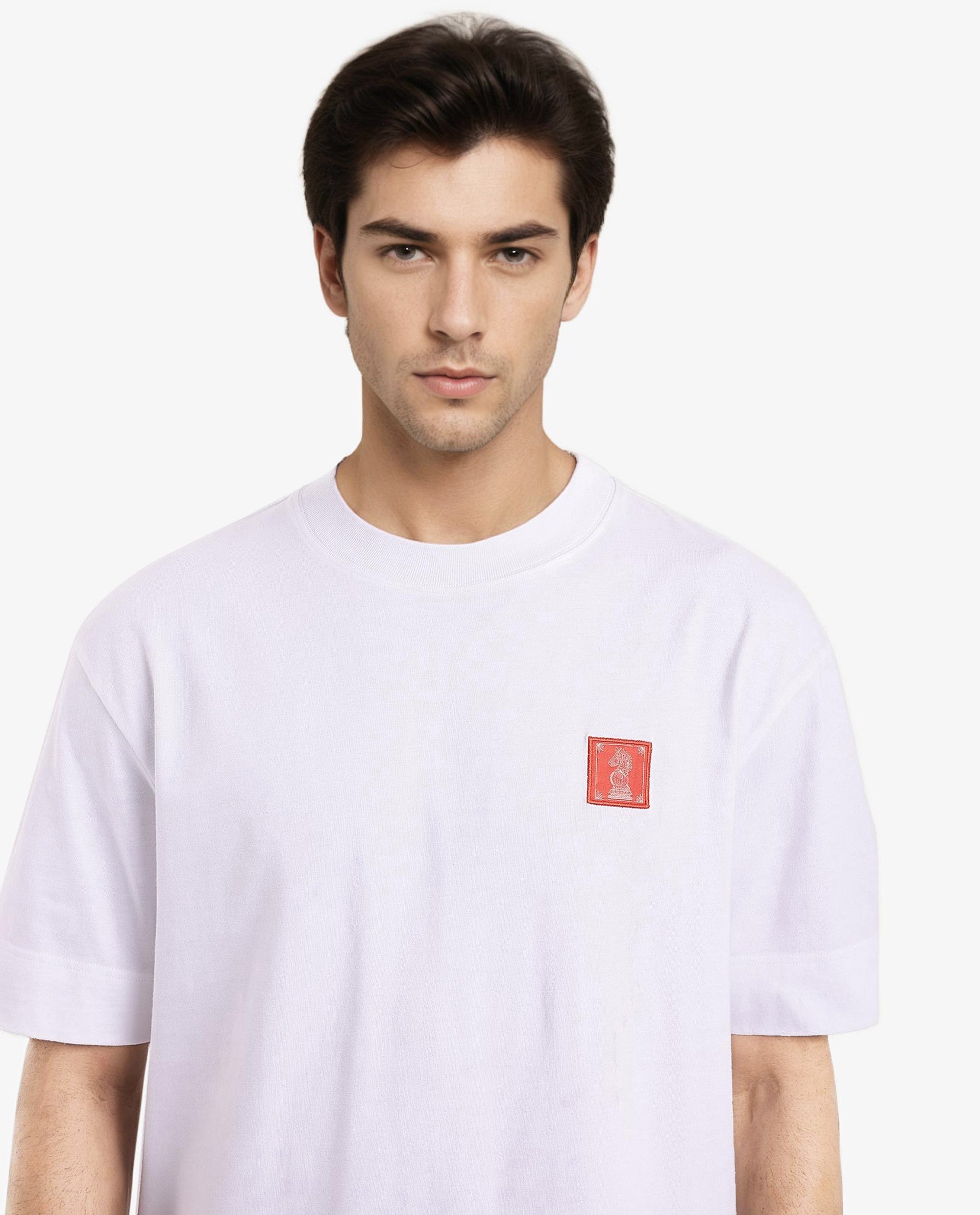 Rare Rabbit Men Ight White Cotton Fabric Short Sleeve Crew Neck Oversized Fit Graphic Back Print T-Shirt