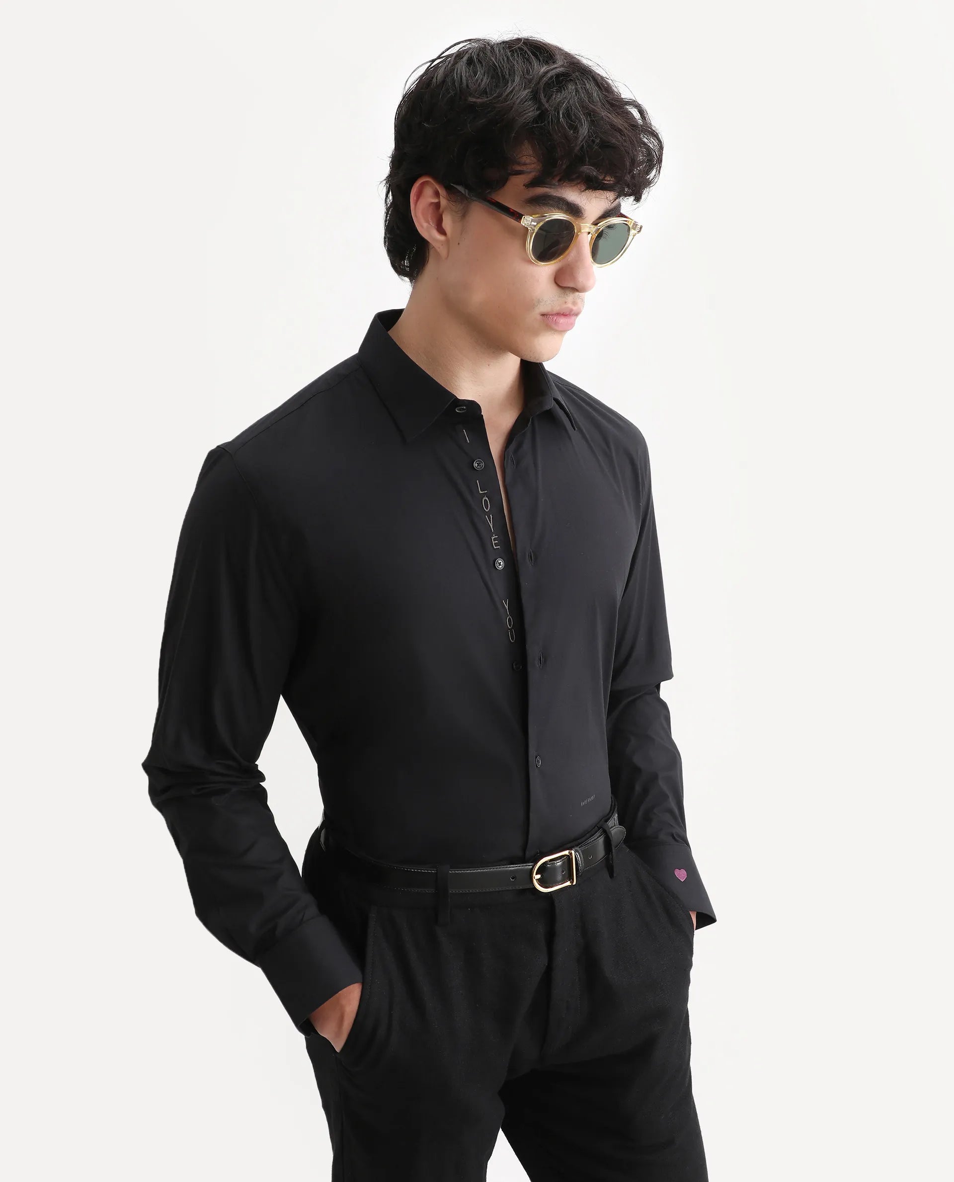 Rare Rabbit Men's Hox Black Cotton Checked Print Regular Fit Full Sleeve Cuban Collar Shirt