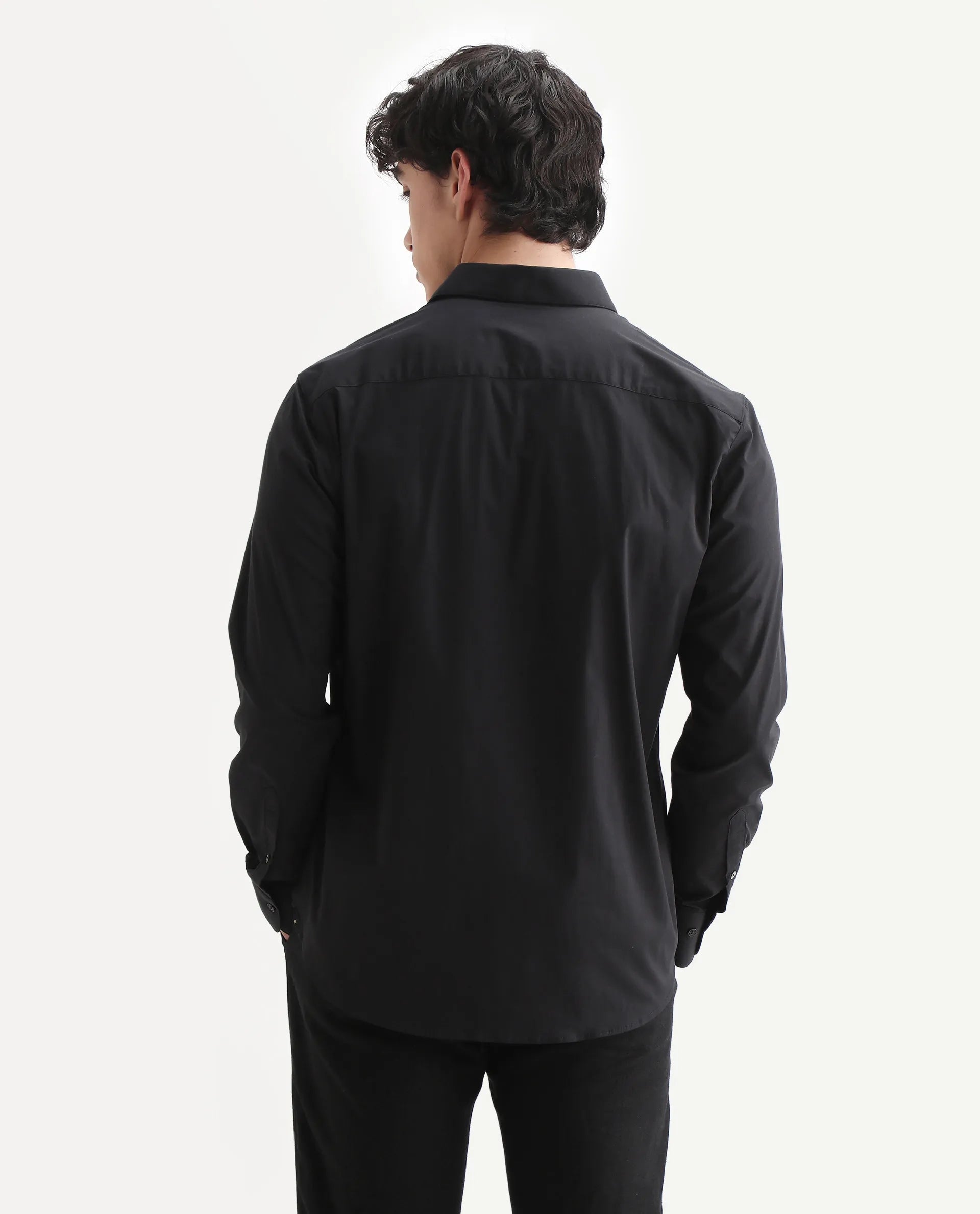 Rare Rabbit Men's I Love You Black Cotton Embroidered Regular Fit Full Sleeve Collared Shirt