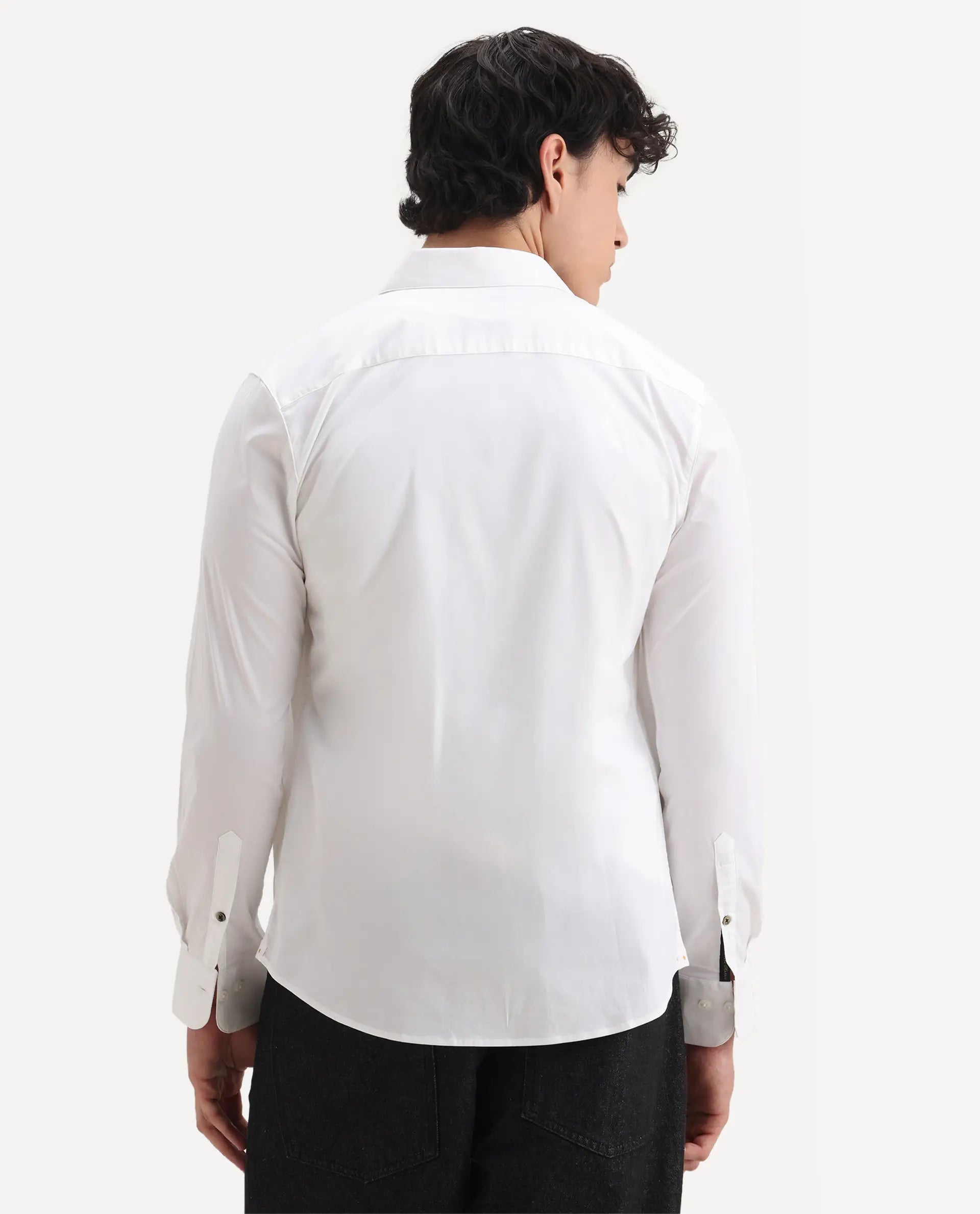 Rare Rabbit Men's I Love U White Cotton Embroidered Regular Fit Full Sleeve Collared Shirt