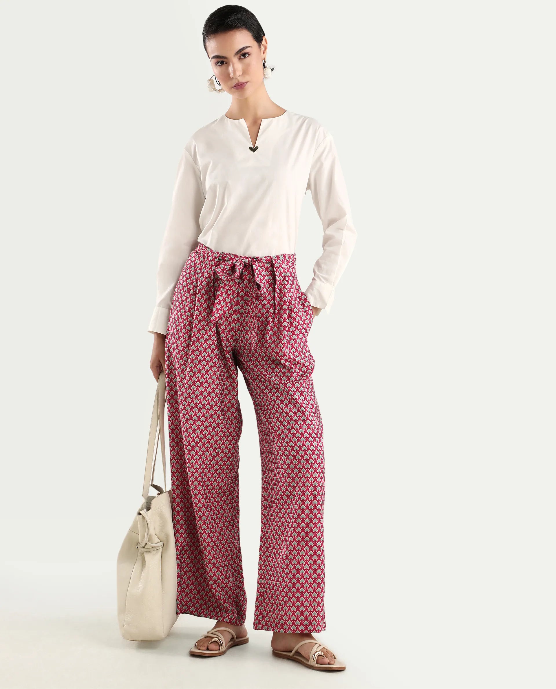 Rareism Women's Imanio Multi Polyester Blend Geometric Print Ankle Length Wide Trouser