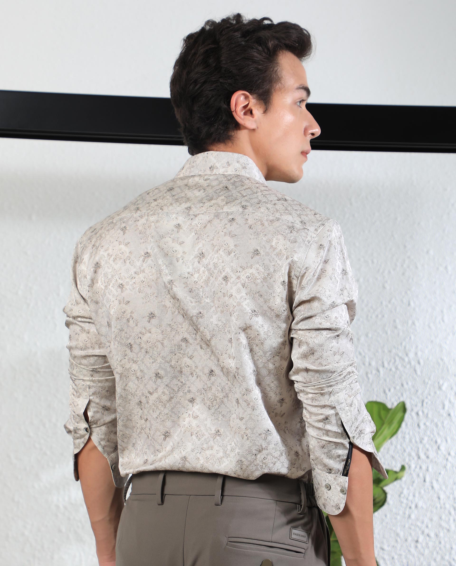 Rare Rabbit Men's Rosem Beige Floral Print Full Sleeves Shirt