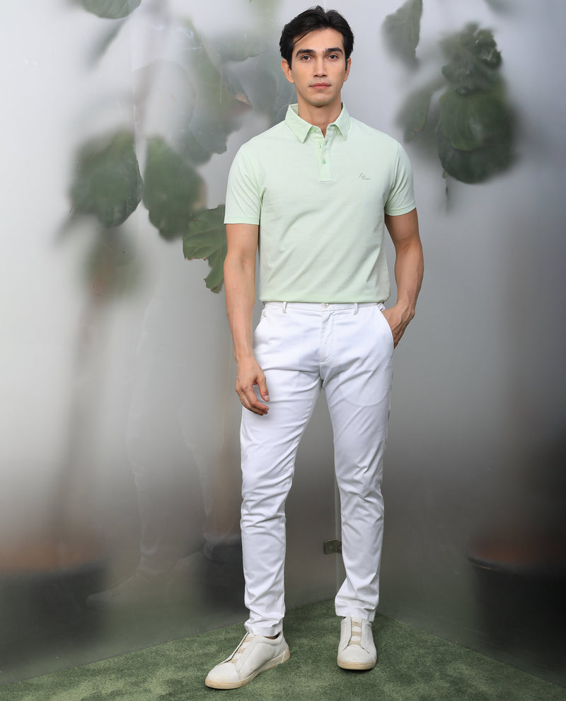 RARE RABBIT MEN'S TUNAS LIGHT GREEN POLO COTTON POLYESTER FABRIC SHORT SLEEVES COLLARED NECK SLIM FIT