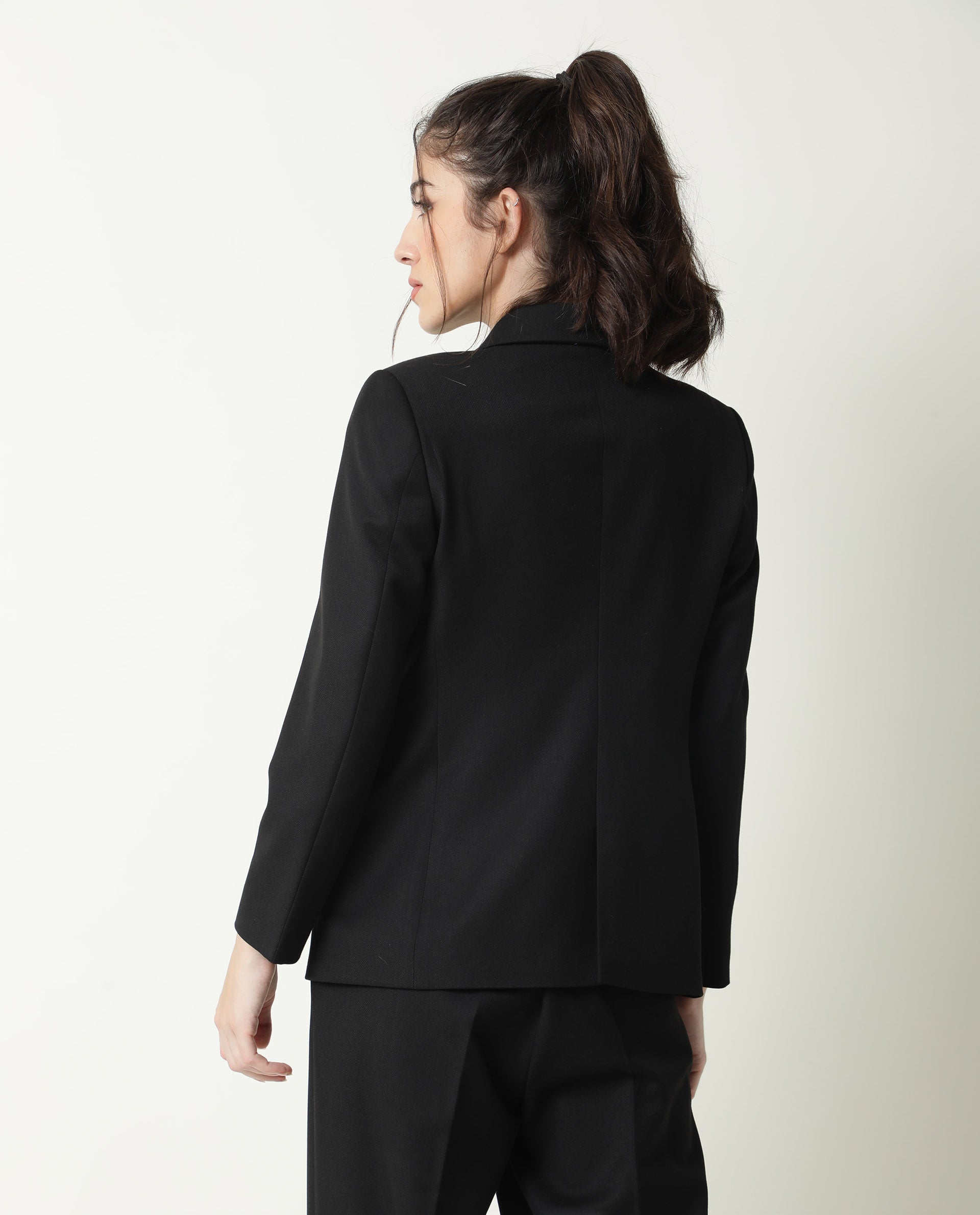 Rareism Womens Yara Black Blazer Poly Viscose Elastane Fabric Regular Fit Full Sleeve Lapel Neck