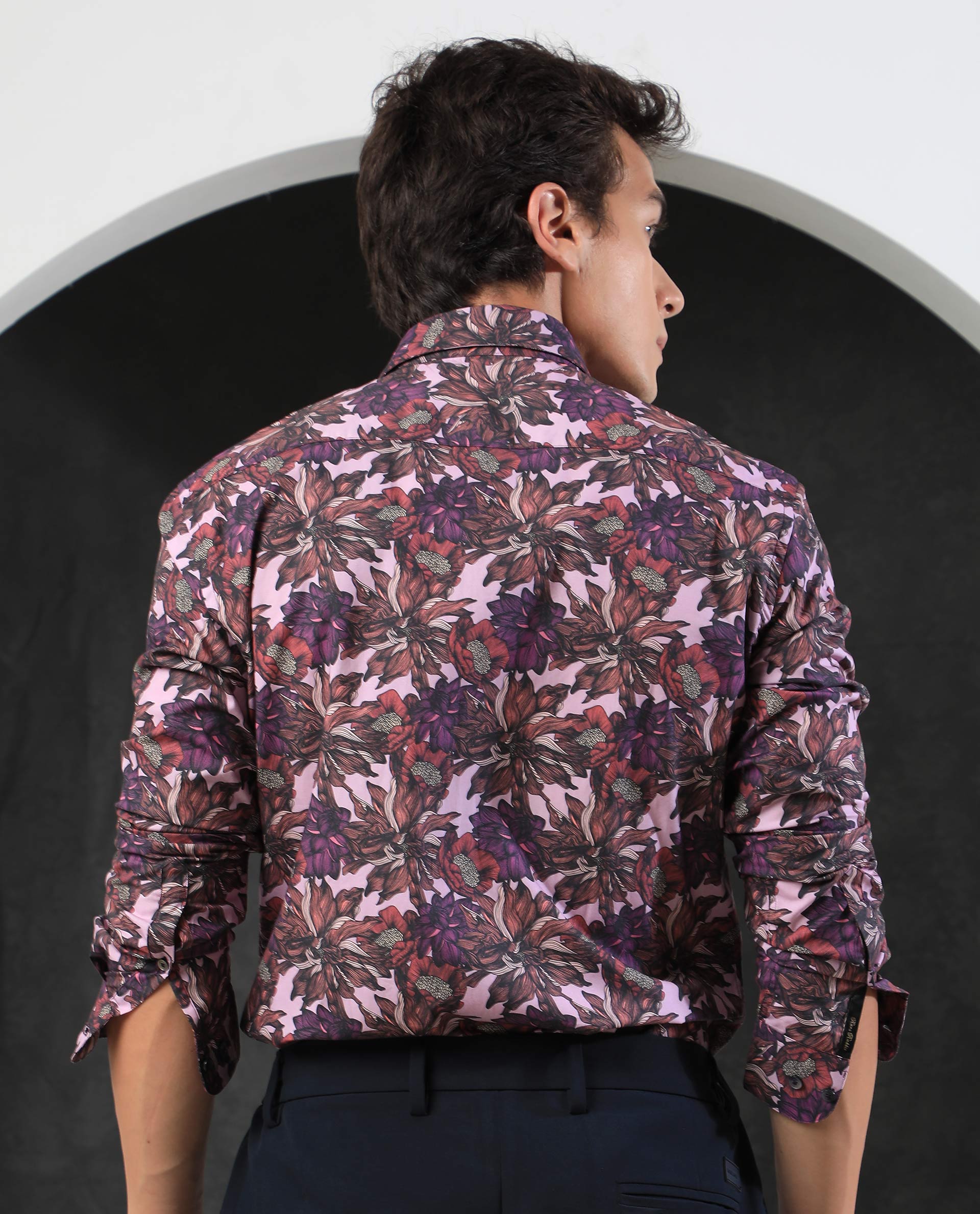 Rare Rabbit Men's Ezees Purple Cotton Fabric Floral Print Full Sleeves Shirt