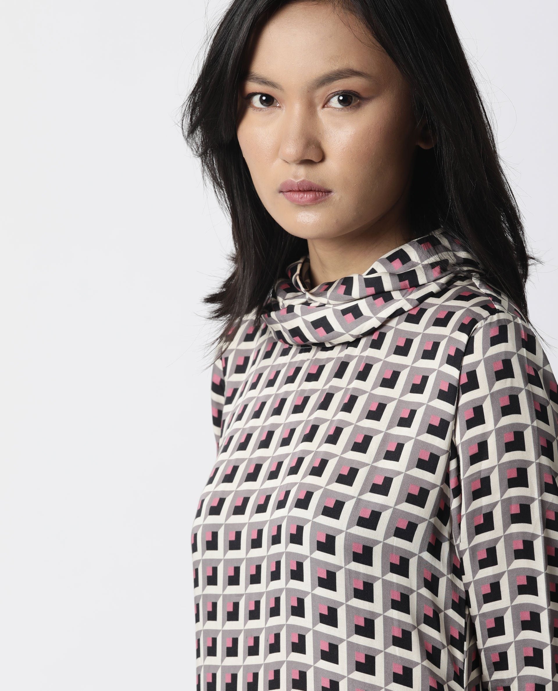 Rareism Women Auto Beige Dress Short Sleeves Printed