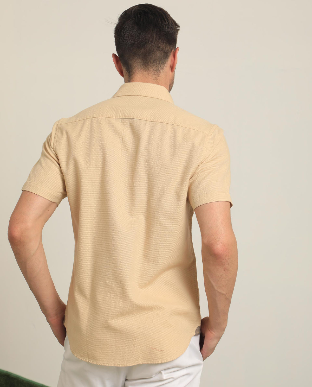 RARE RABBIT MEN'S MATTO LIGHT YELLOW SHIRT SHORT SLEEVES COLLARED NECK