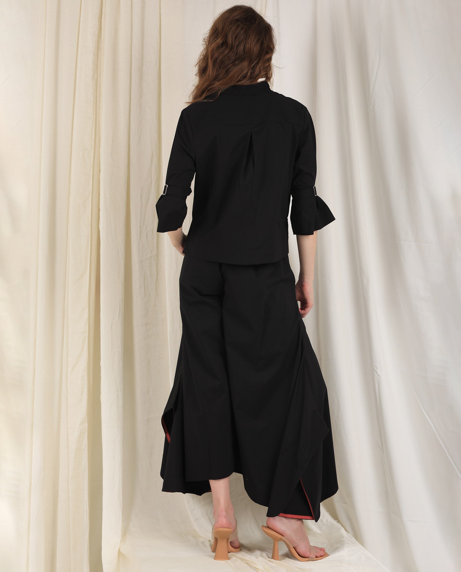 Rareism Womens Sendai Black Top Poly Lycra Fabric Regular Fit Half Sleeve Collared Neck