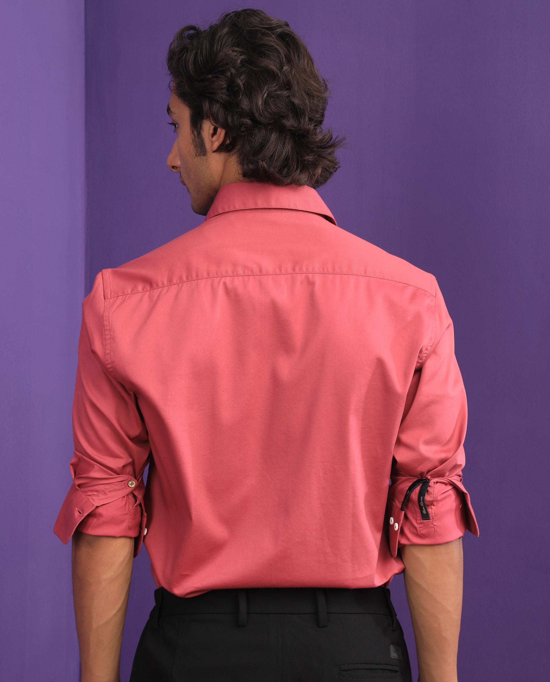 Rare Rabbit Mens Molde Dark Pink Cotton Fabric Full Sleeves Satin Shirt