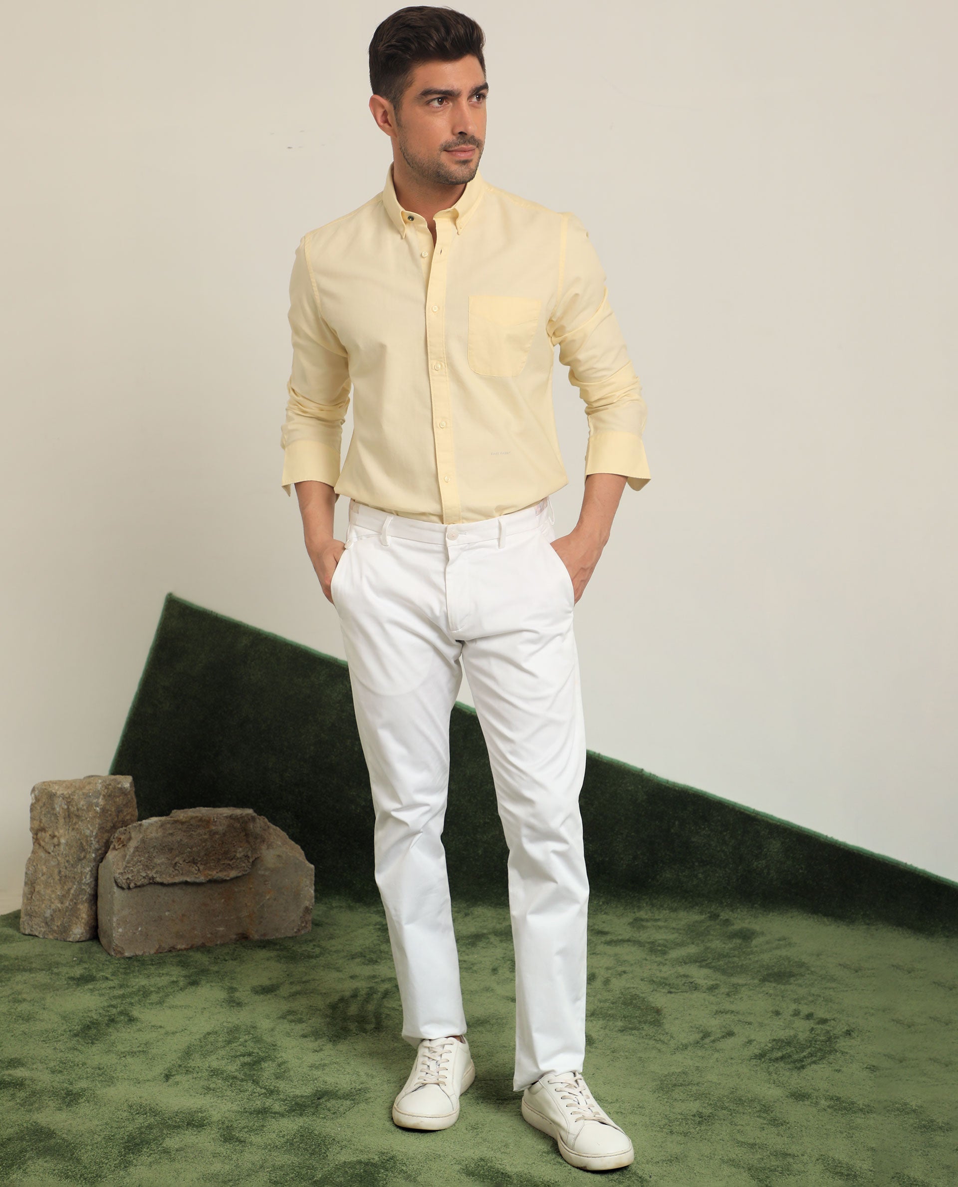 Buy Yellow  White Peached Stripe Slim Fit Casual Shirt Online at Muftijeans