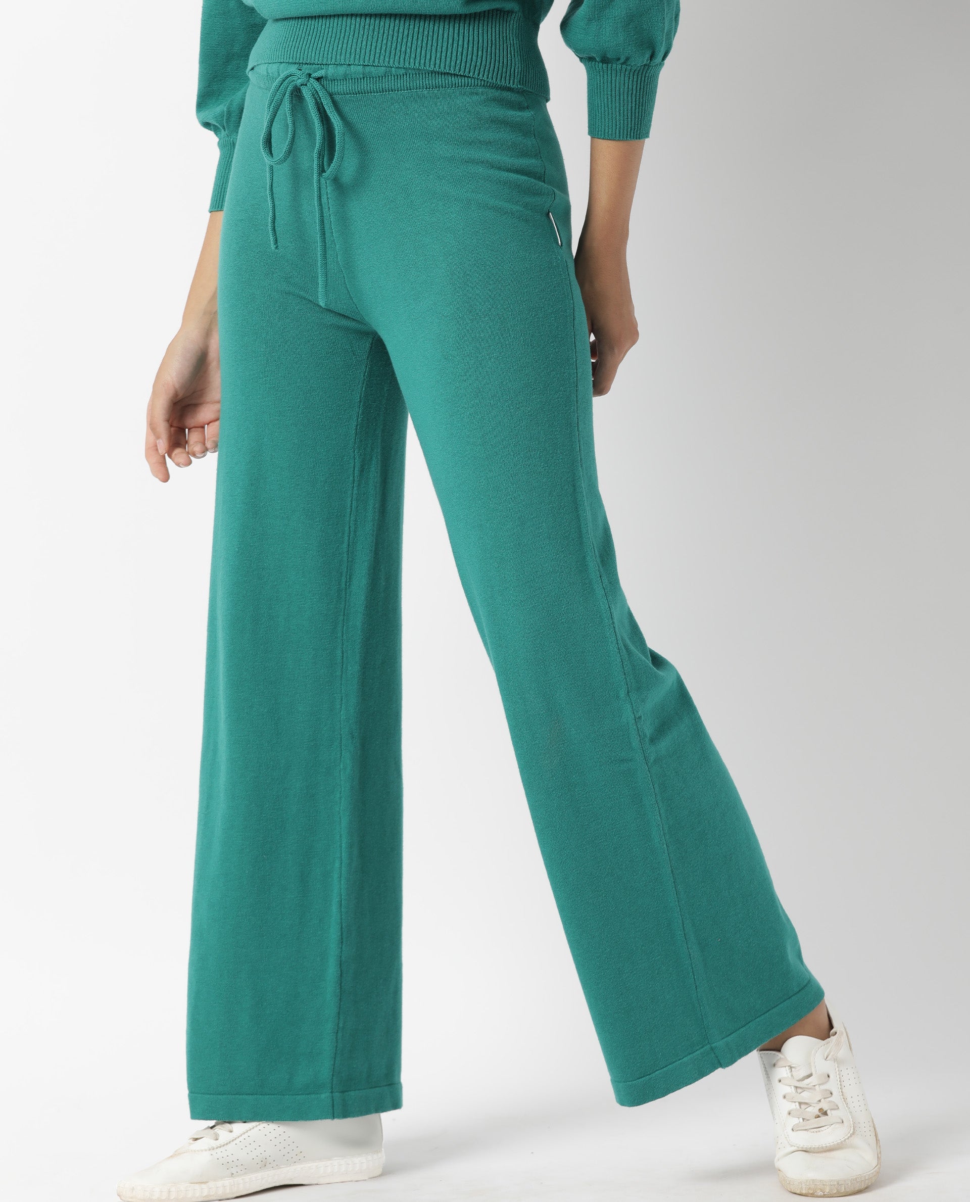 Rareism Women Finn Green Cotton Fabric Relaxed Fit Full Sleeves Solid Knee Length Hooded Track Suit