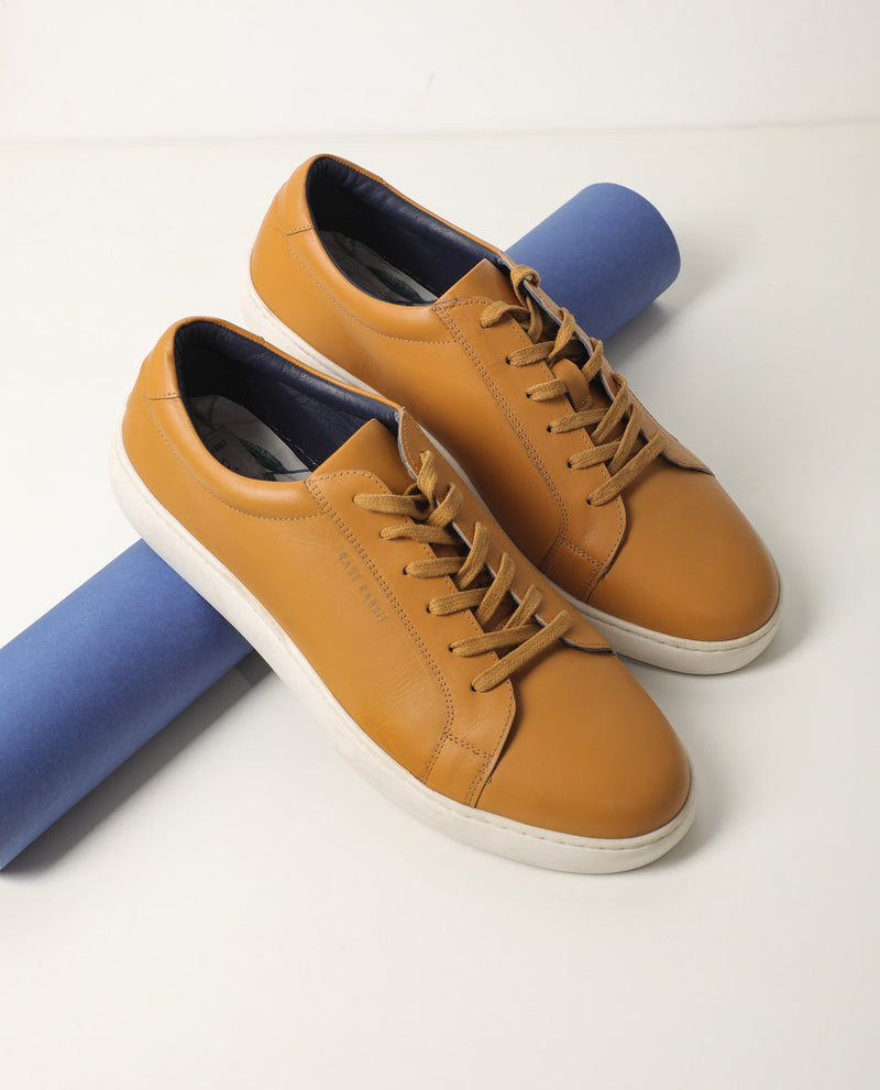 Rare Rabbit Men's Walker Yellow Derby Style Smart Casual Leather Sneakers Shoes