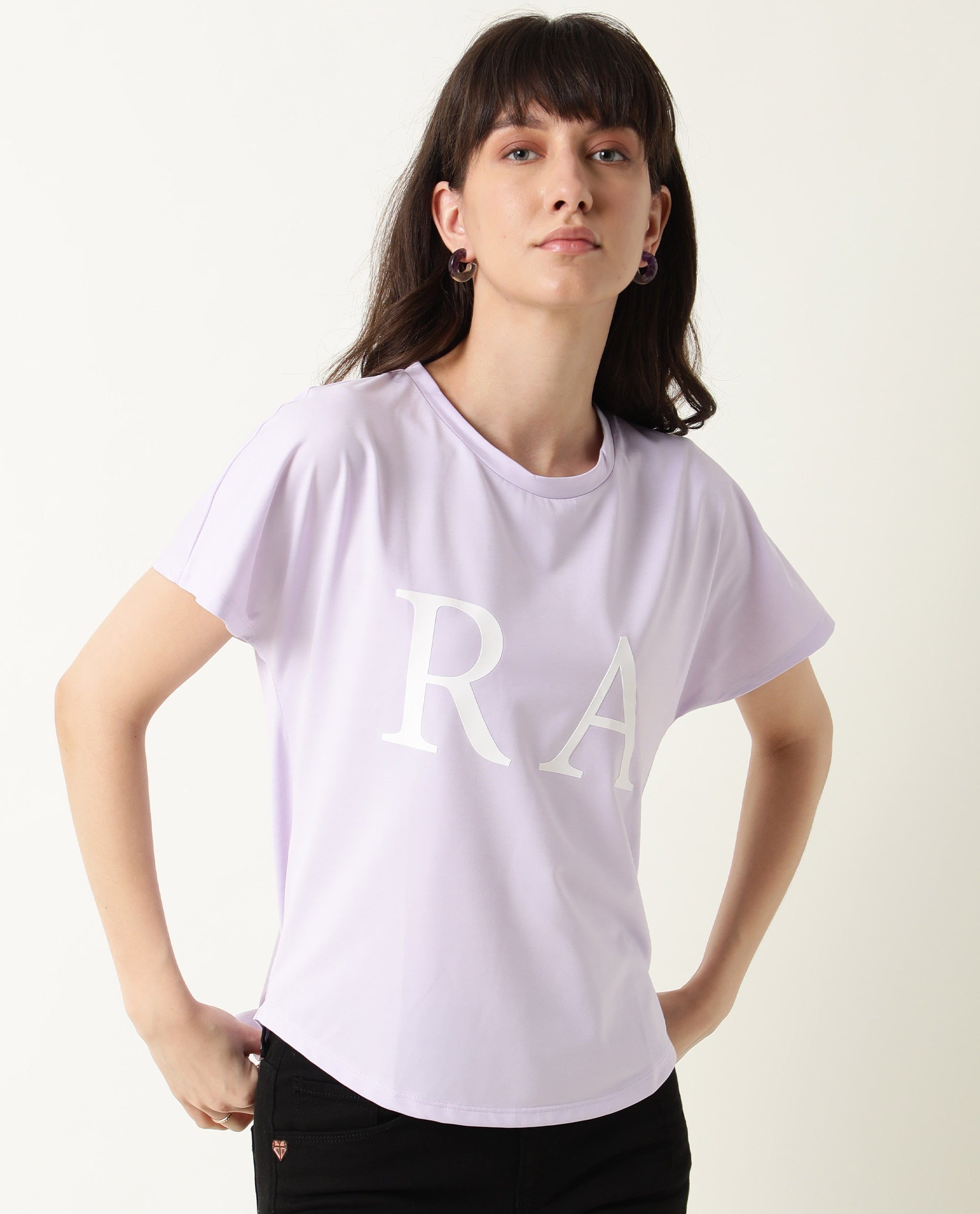 Rareism Women Zeg Light Purple Cotton Fabric Regular Fit Half Sleeves Graphic Print Crew Neck T-Shirt