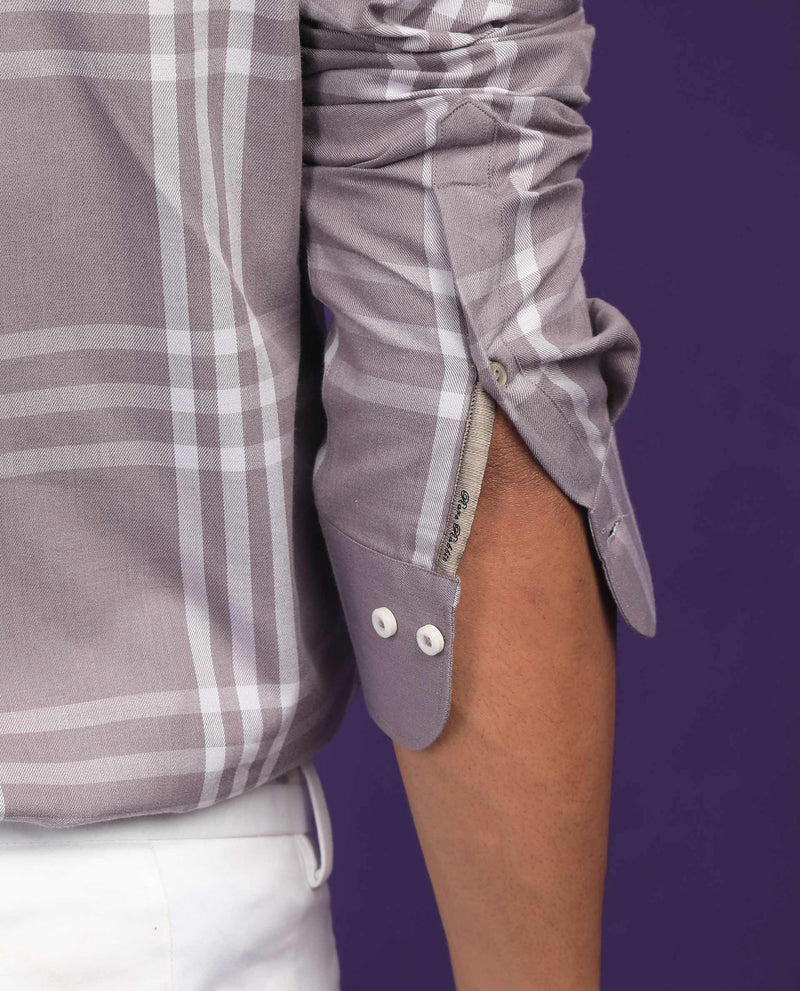 Rare Rabbit Men's Carnet Dusky Purple Cotton Polyester Fabric Full Sleeves Checks Shirt