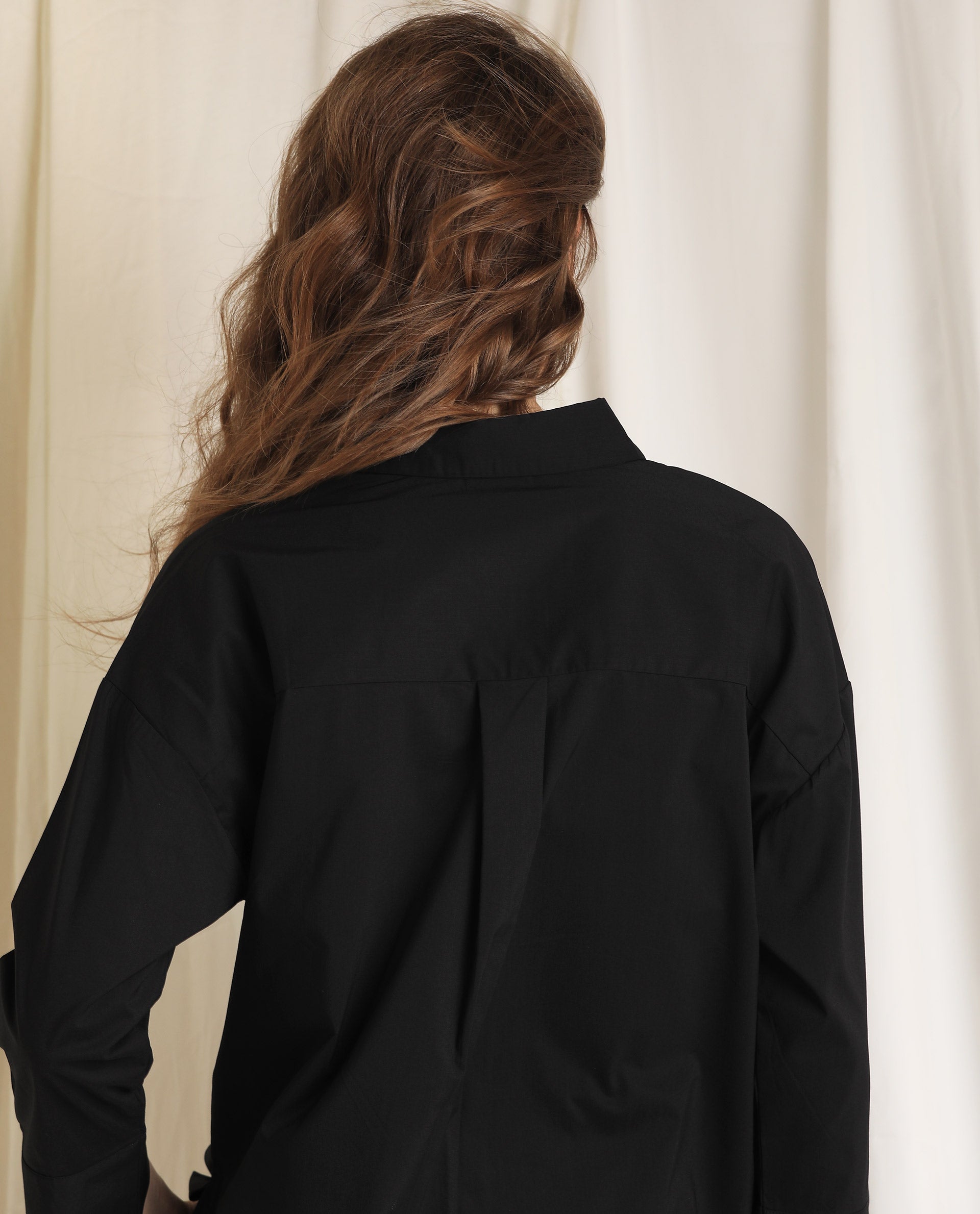 Rareism Womens Eleven Black Top Polyester Fabric Regular Fit 3/4 Sleeve Collared Neck