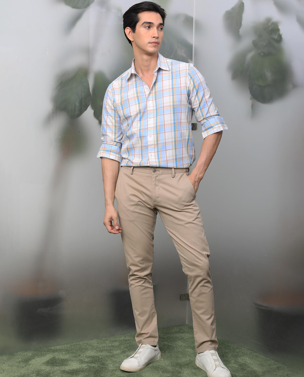 Rare Rabbit Men's Campo Blue Shirt Cotton Fabric Full Sleeves Slim Fit