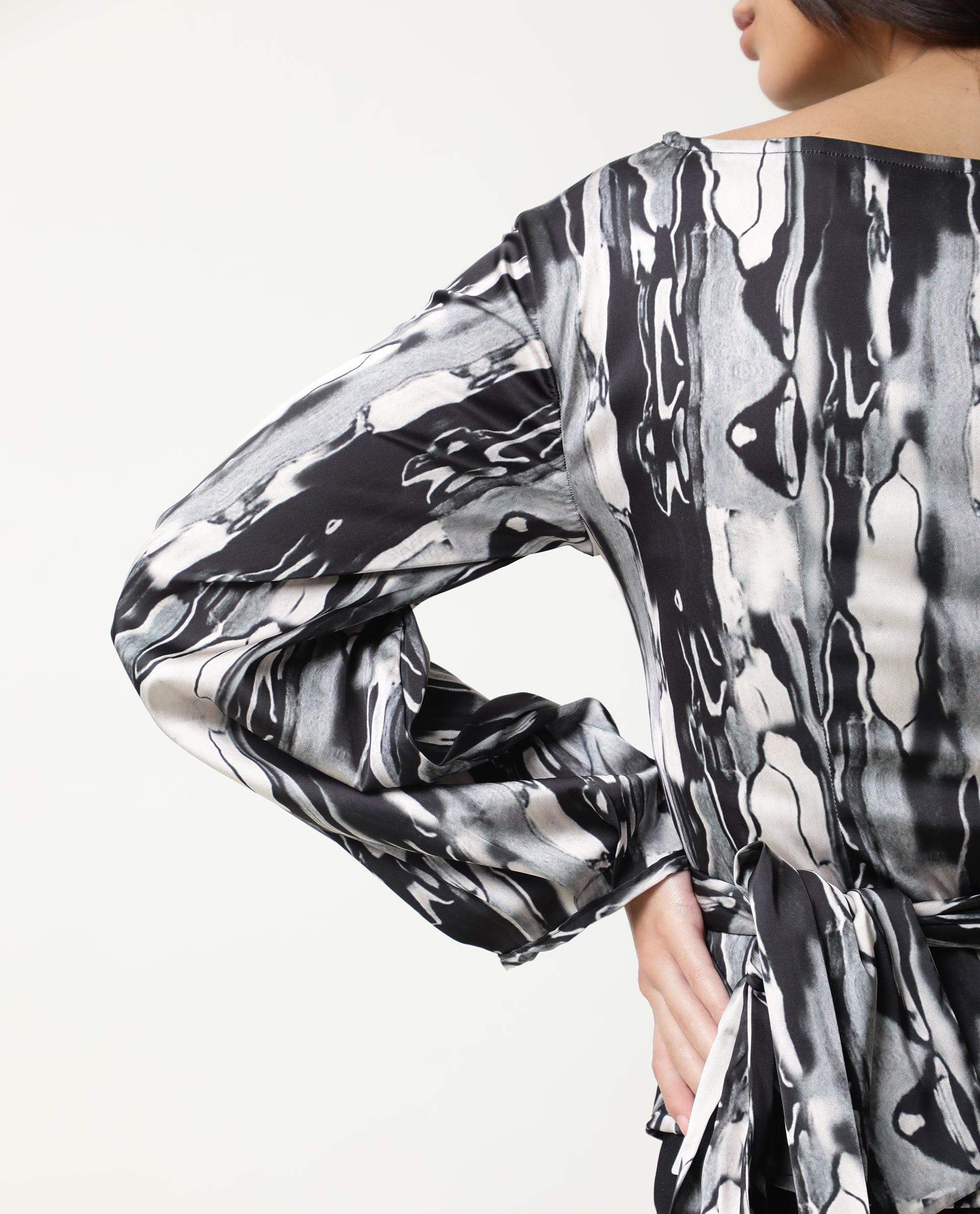 Rareism Womens Germa Black Top Modal Lycra Fabric Regular Fit Puff Sleeves Boat Neck