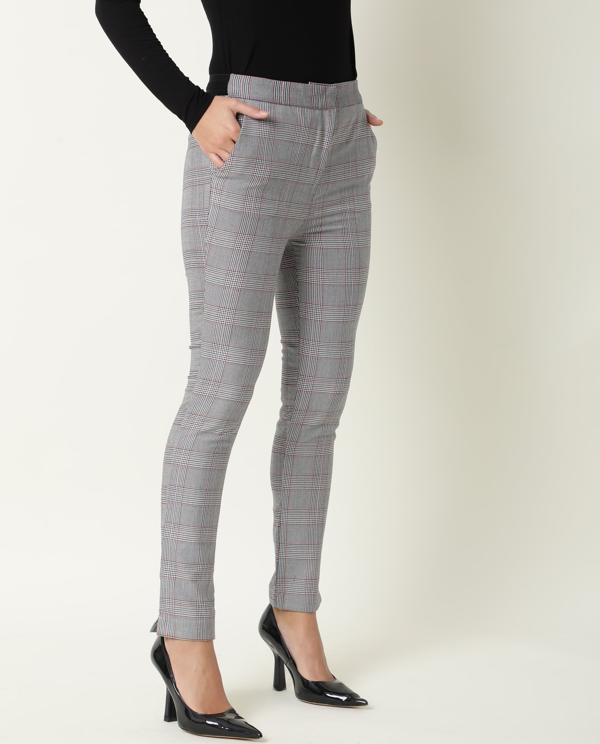 Rareism Womens Issac Beige Trouser High Waist Slim Fit Ankle Length