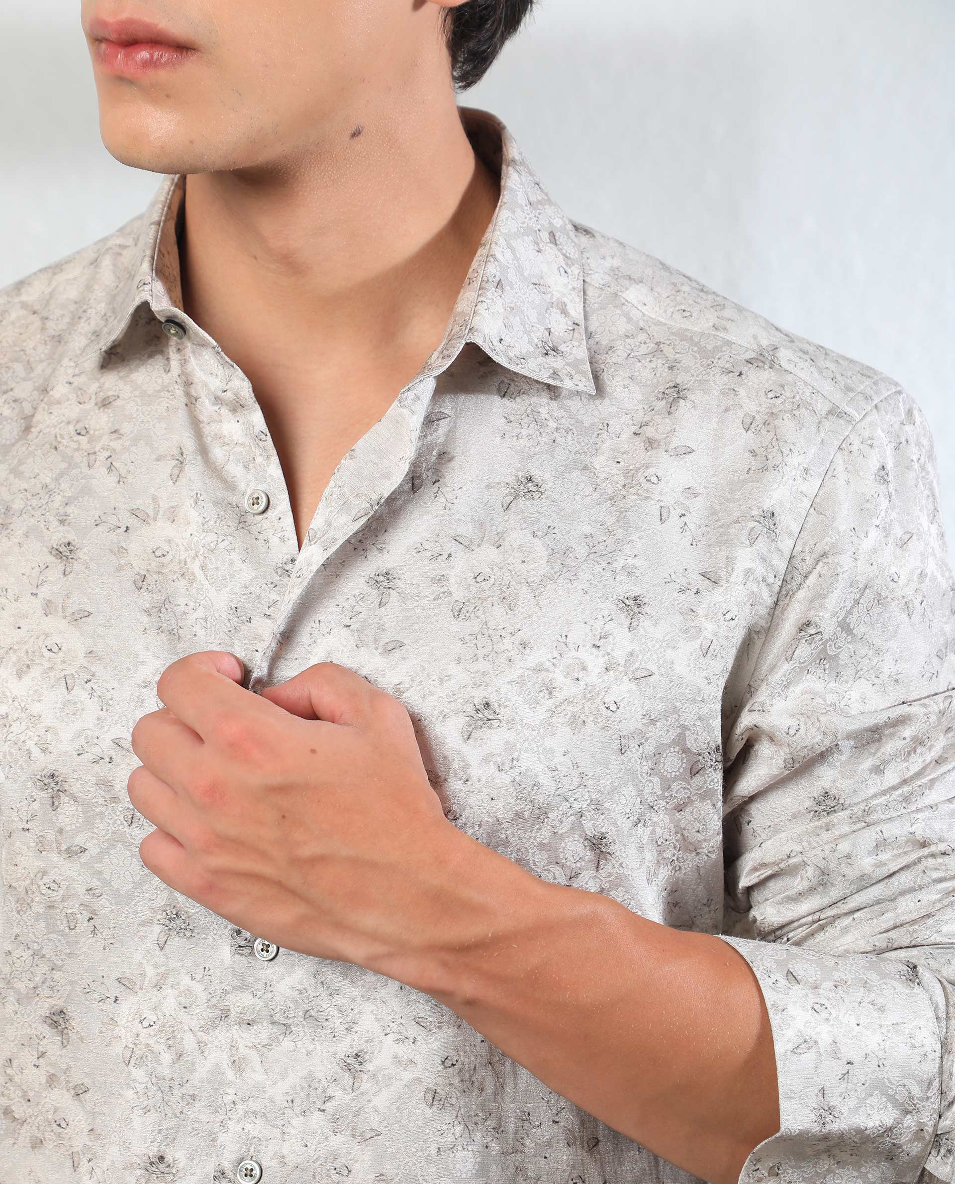 Rare Rabbit Men's Rosem Beige Floral Print Full Sleeves Shirt