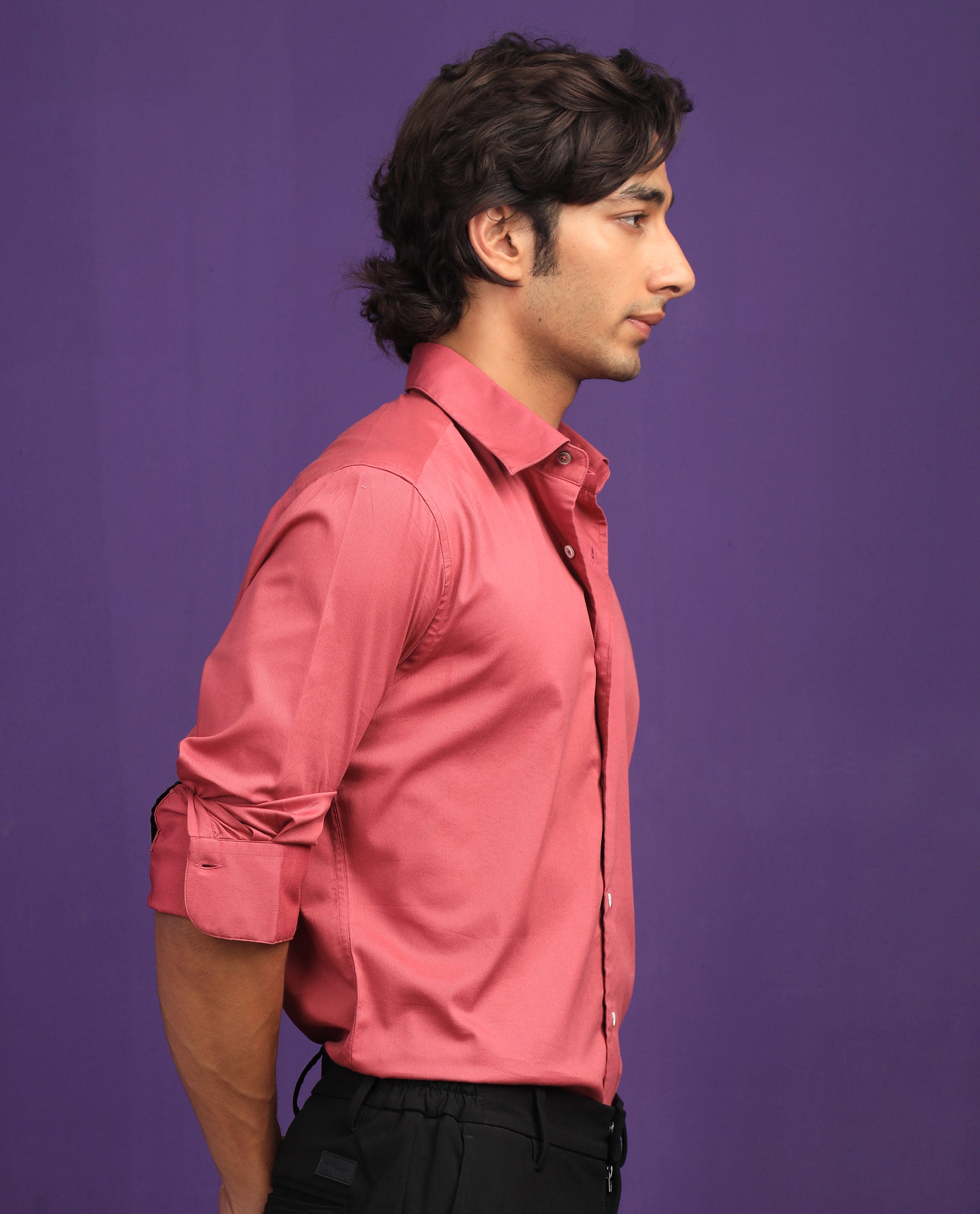 Rare Rabbit Mens Molde Dark Pink Cotton Fabric Full Sleeves Satin Shirt