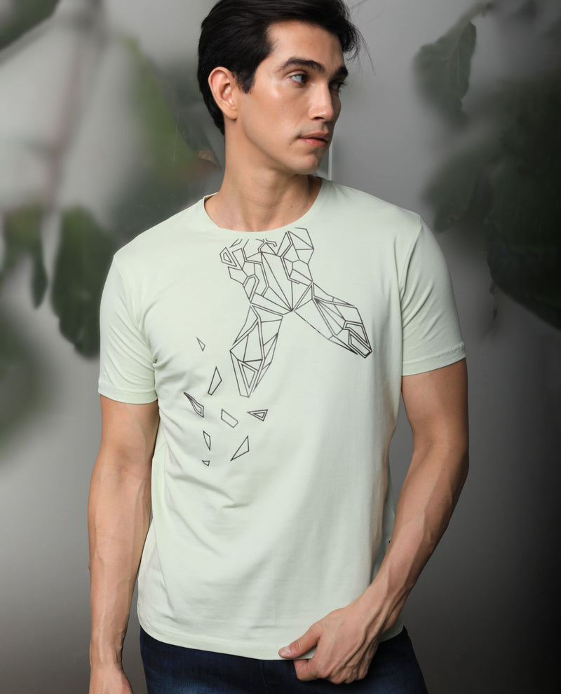 Rare Rabbit Men's Loginn Olive Crew Neck HD Print Logo Half Sleeves Regular Fit T-Shirt