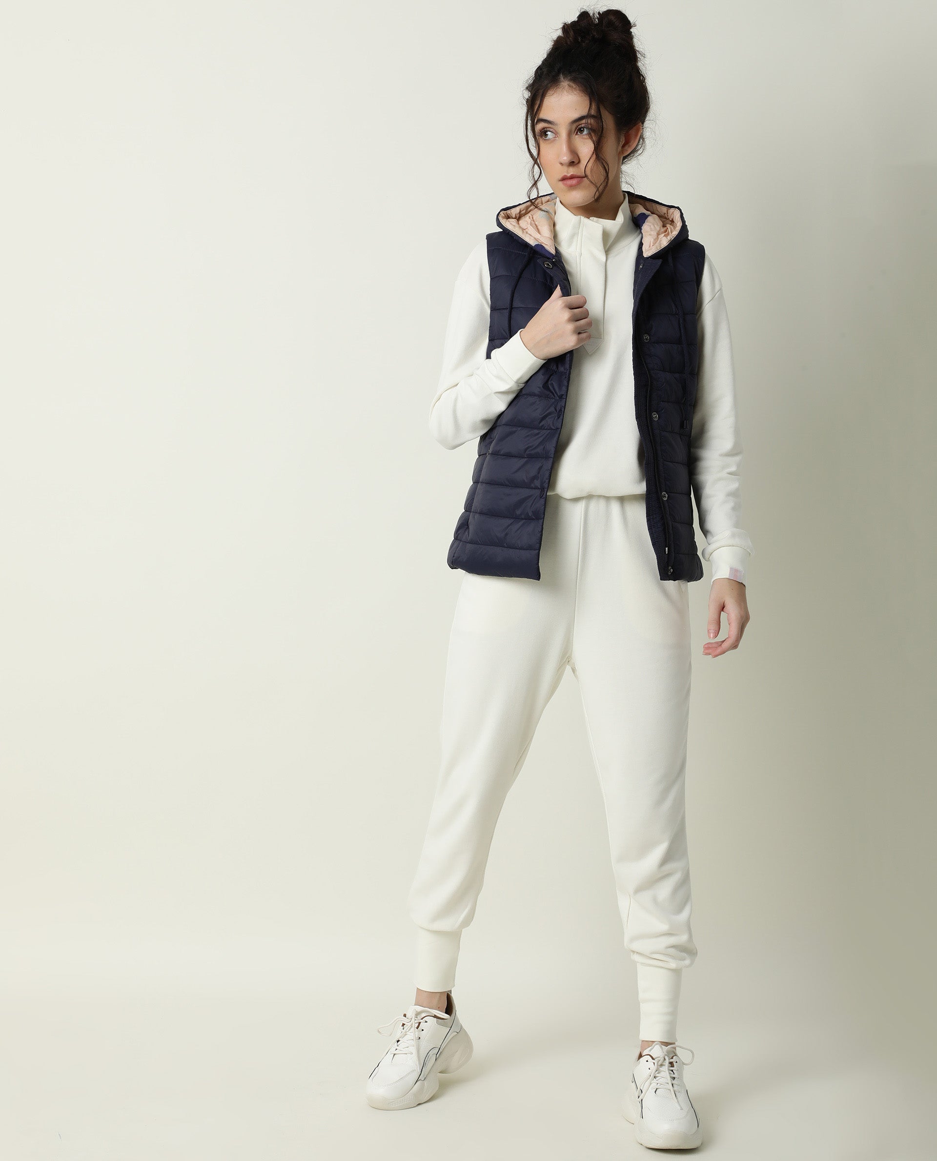 Rareism Women Troop Dark Navy  Sleeveless Solid Hooded Jacket