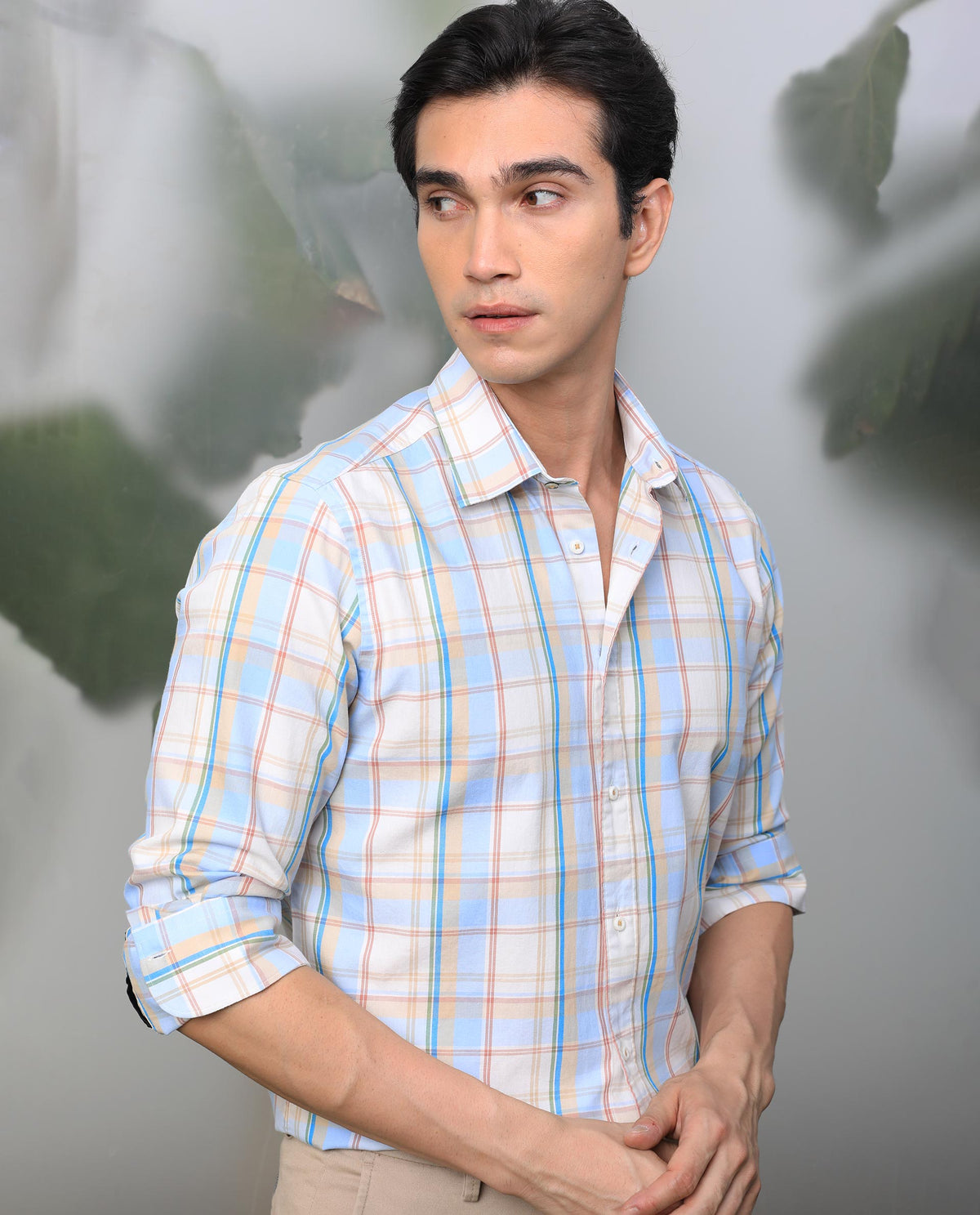 Rare Rabbit Men's Campo Blue Shirt Cotton Fabric Full Sleeves Slim Fit
