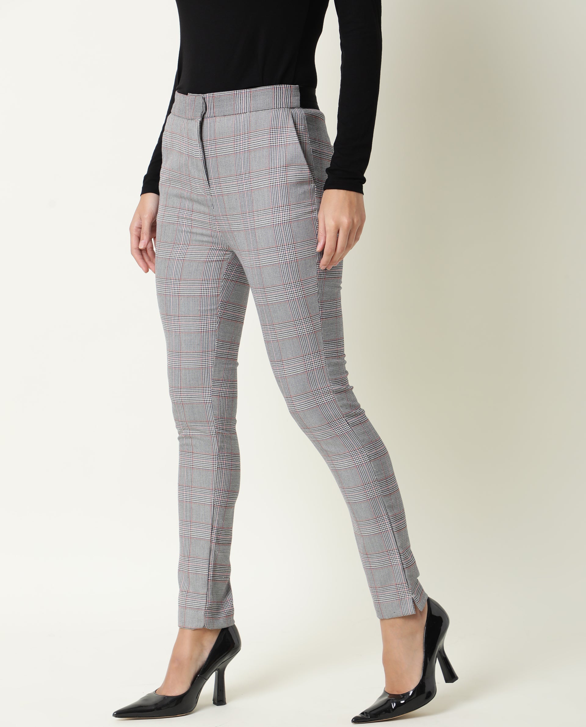 Rareism Womens Issac Beige Trouser High Waist Slim Fit Ankle Length