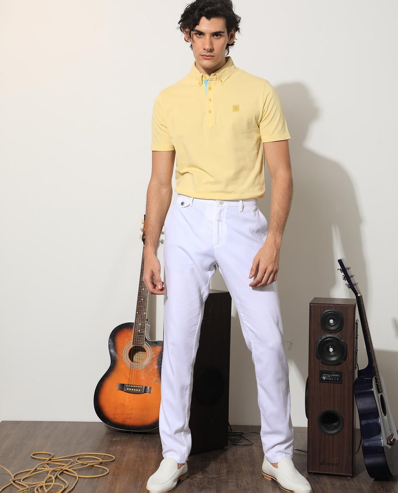RARE RABBIT MEN'S HERVAL LIGHT YELLOW POLO COTTON FABRIC SHORT SLEEVES COLLARED NECK SLIM FIT