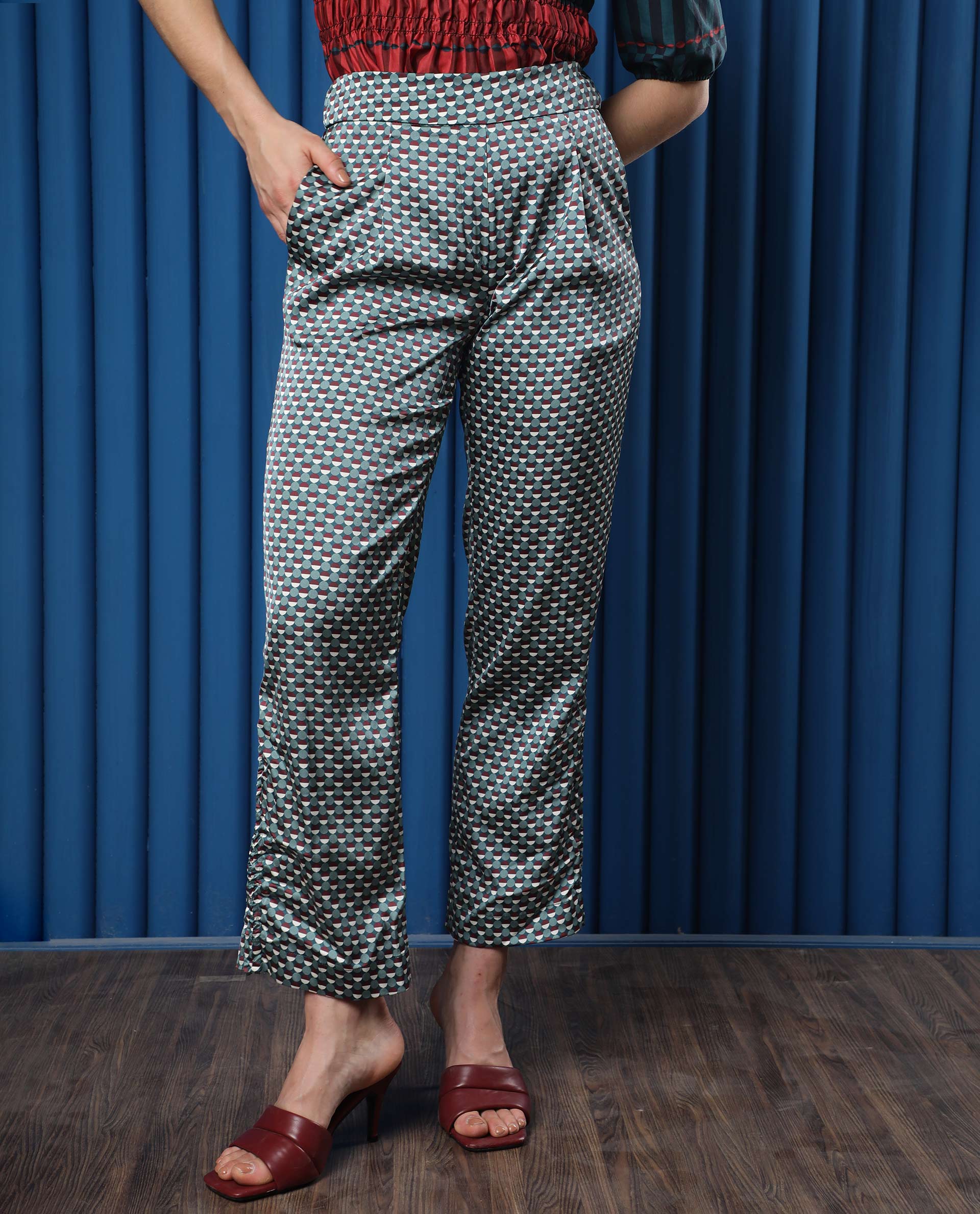 Rareism Women Rosa Multi Polyester Fabric Tailored Fit Polka Ankle Length Trousers